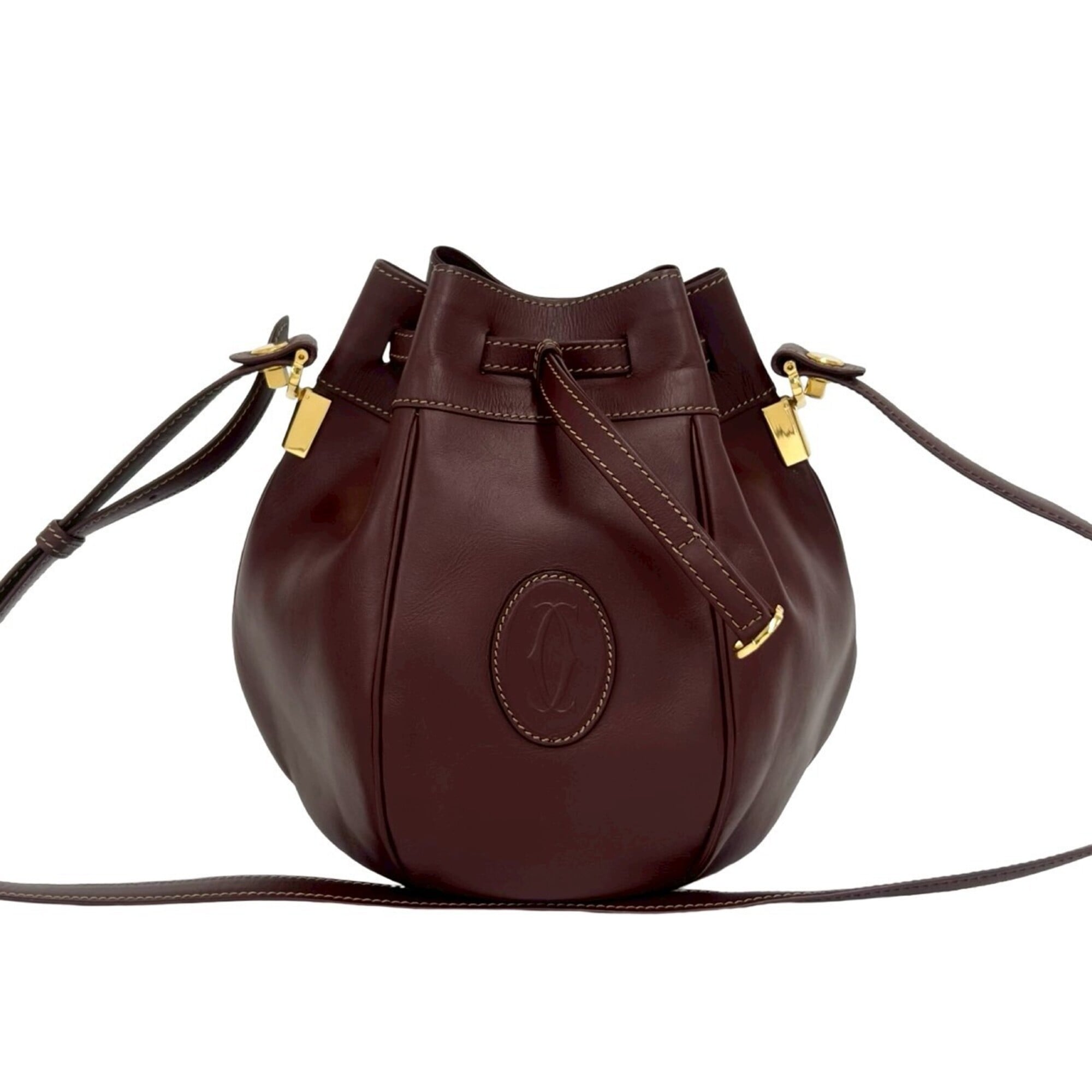 Cartier Wine Red Leather Pochette Shoulder Bag (Pre-Owned)