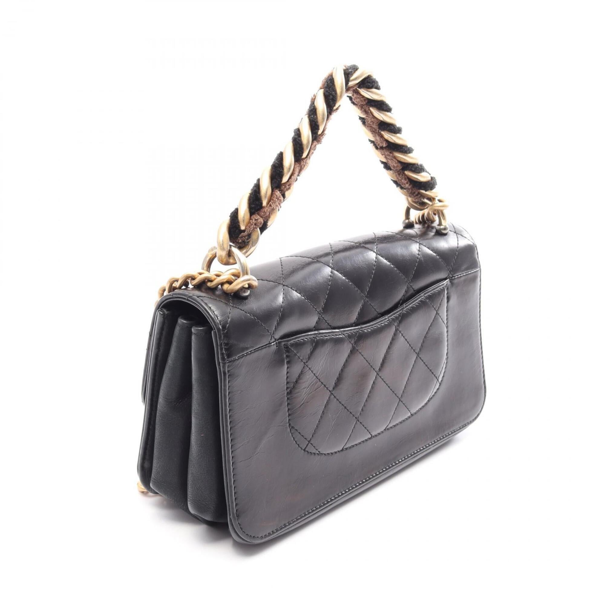 Chanel Black Leather Handbag Shoulder Bag (Pre-Owned)