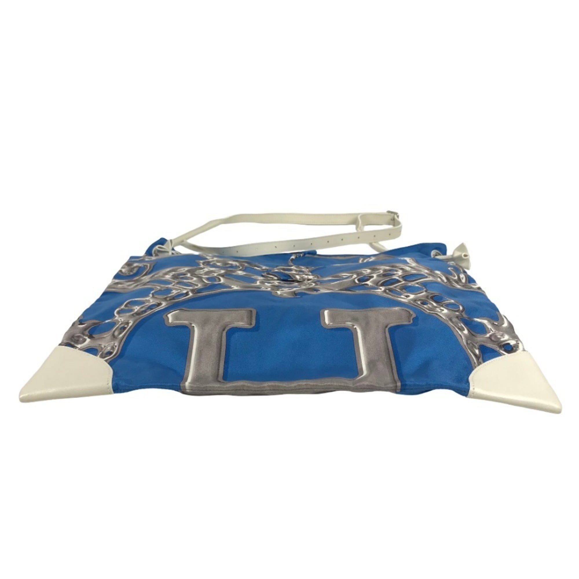 Hermes Blue White Silk Leather Shoulder Bag (Pre-Owned)