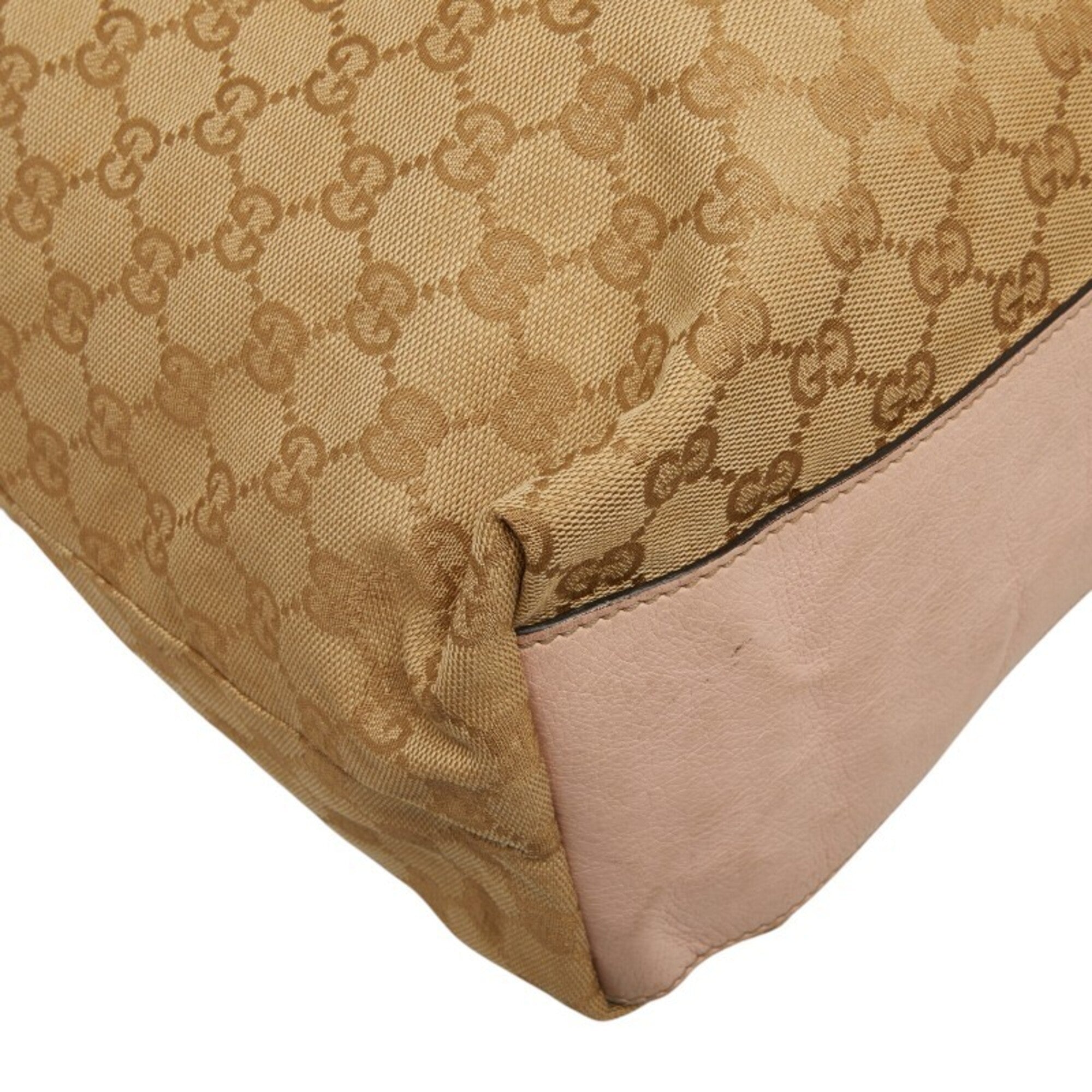 Gucci Beige Pink Canvas Leather Tote Bag (Pre-Owned)