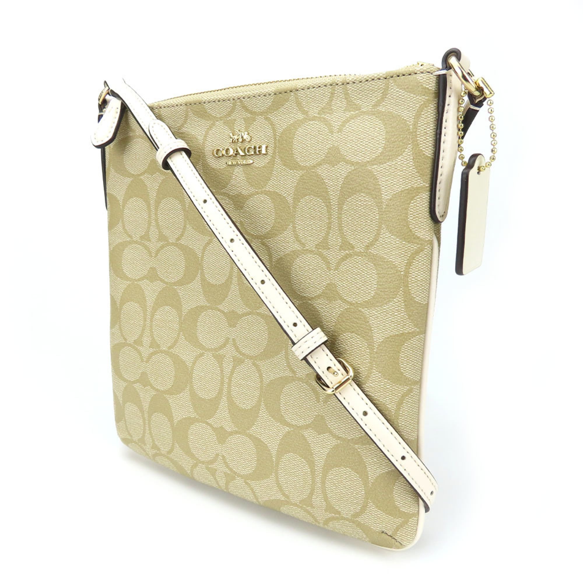 Coach Signature Beige White Pvc Leather Shoulder Bag (Pre-Owned)
