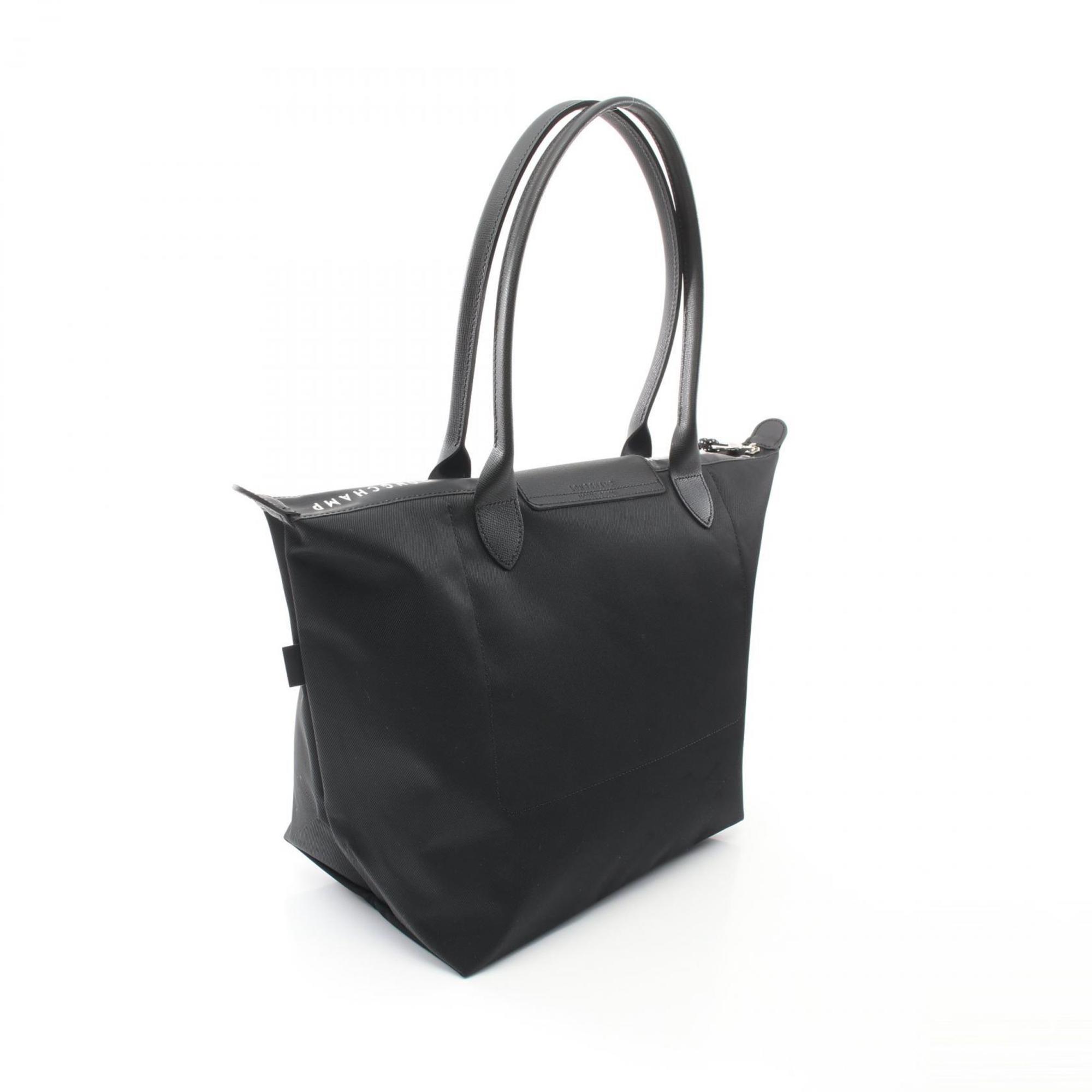 Longchamp Black Nylon Leather Tote Bag (Pre-Owned)