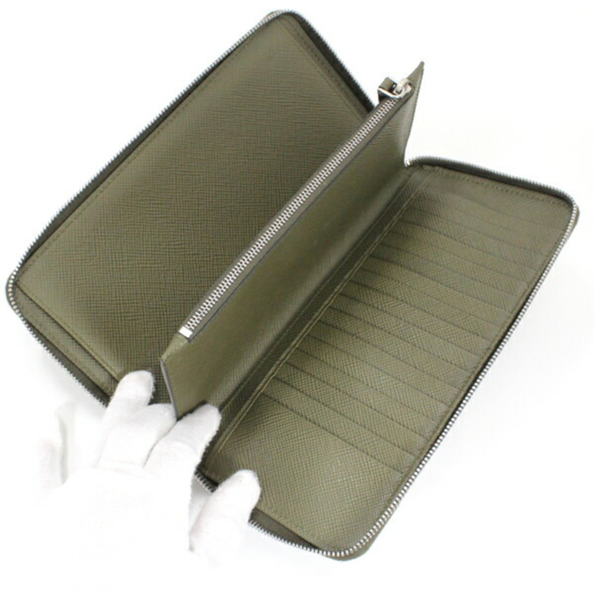 Prada Khaki Saffiano Long Wallet (Bi-Fold) (Pre-Owned)