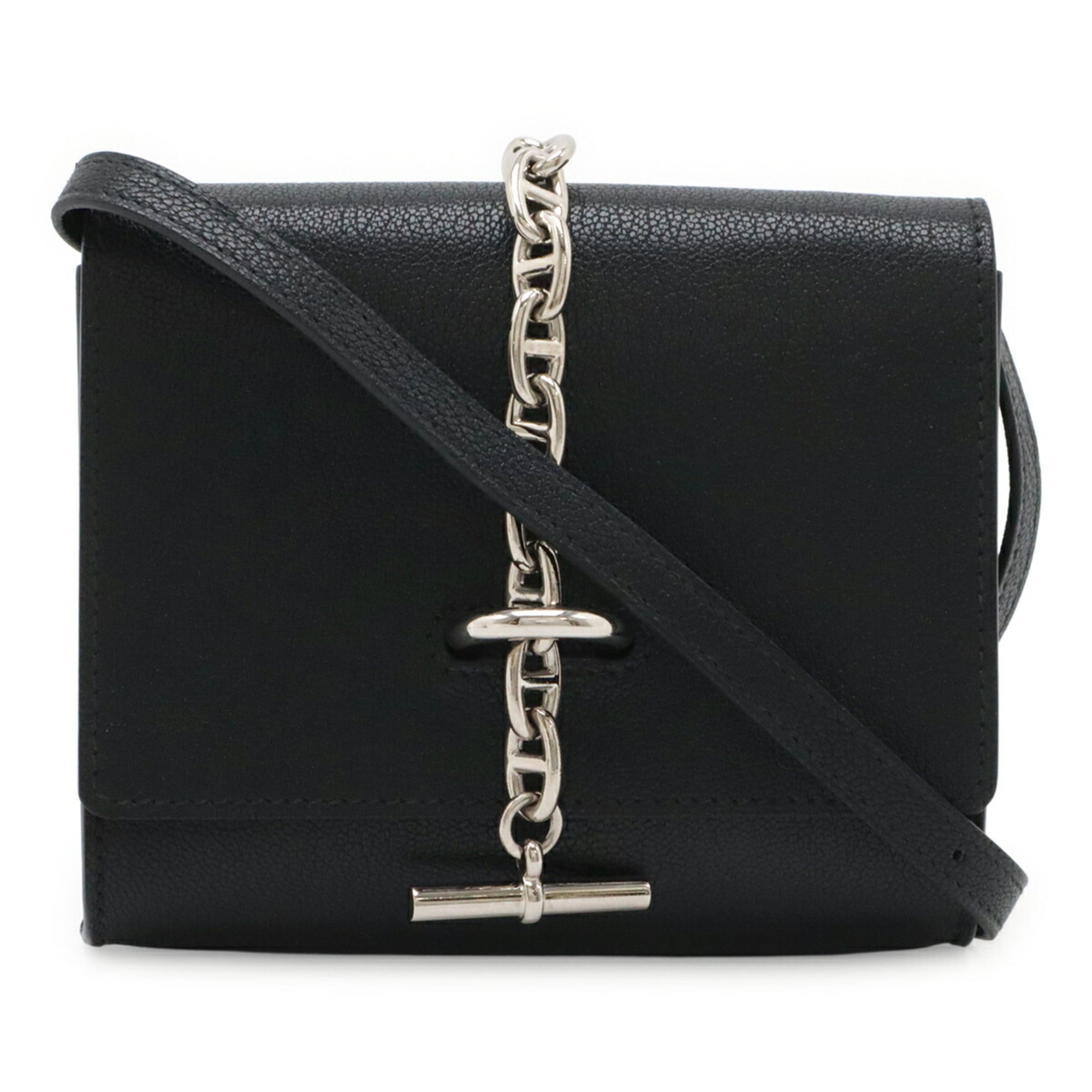 Hermes Black Leather Clutch Bag Pochette Shoulder Bag (Pre-Owned)
