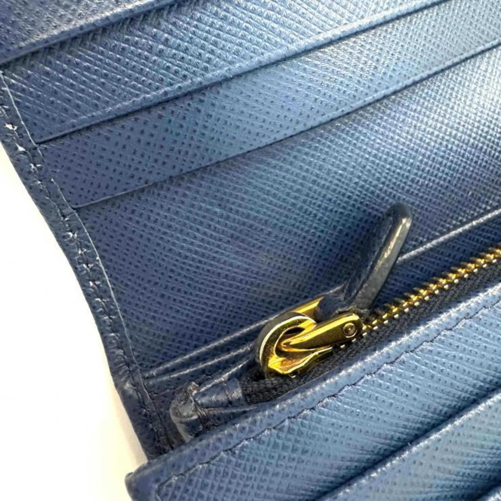 Prada Bluette Navy Saffiano Metal Long Wallet (Bi-Fold) (Pre-Owned)