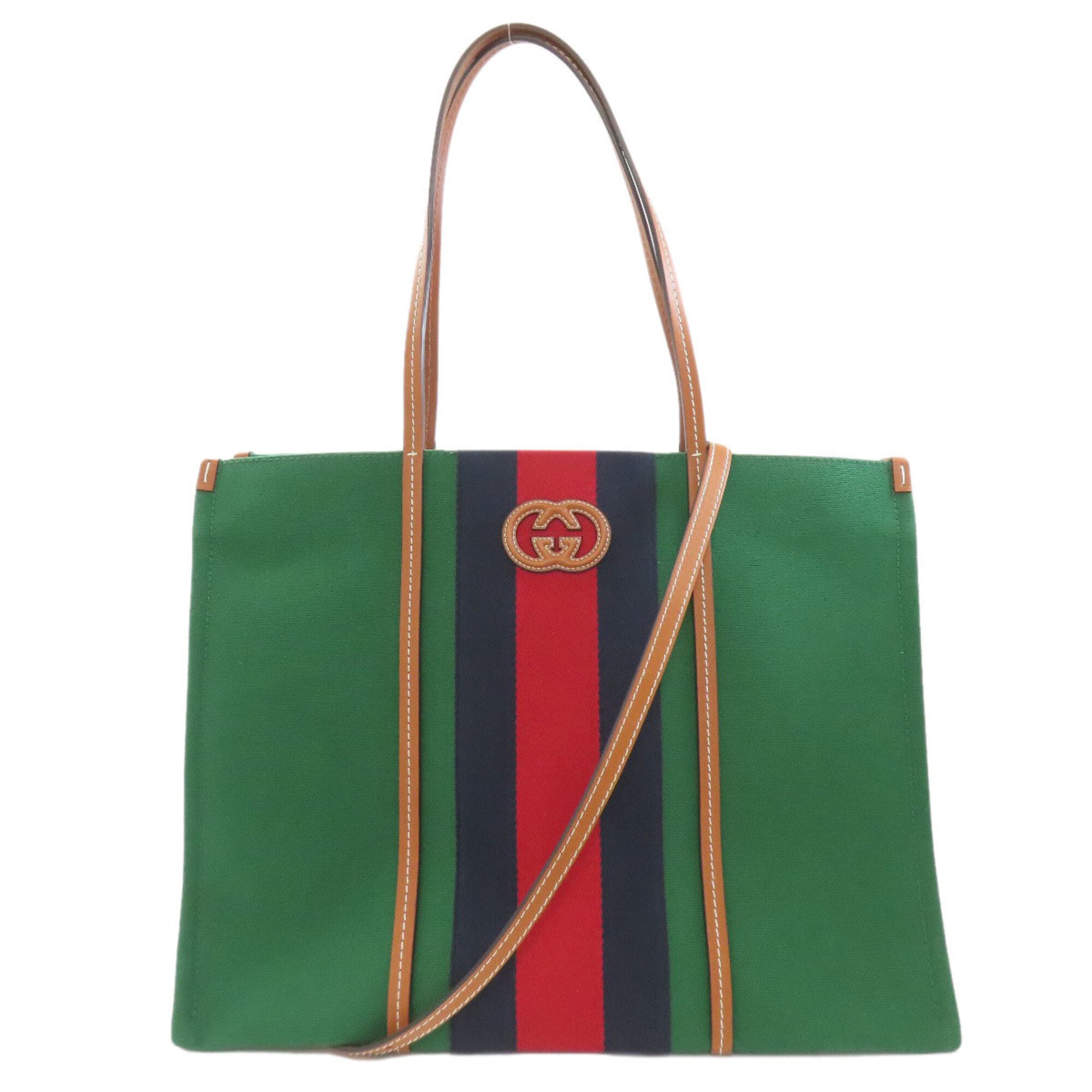 Gucci Green Canvas Leather Tote Bag (Pre-Owned)