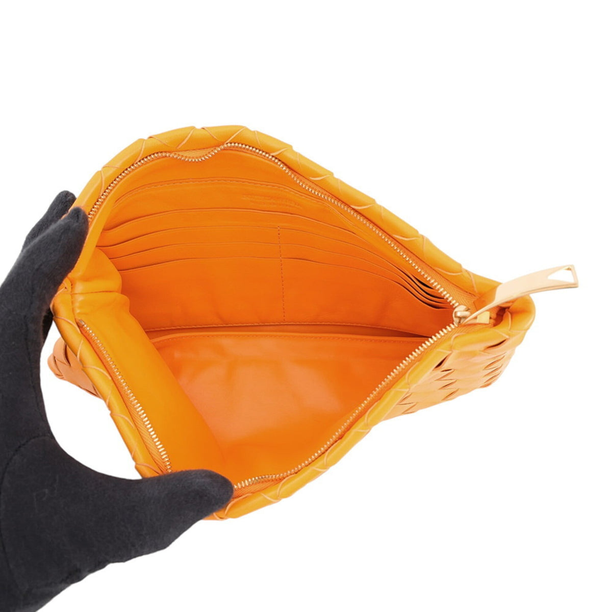 Bottega Veneta Intrecciato Orange Leather Clutch Bag Document Case Handbag (Pre-Owned)