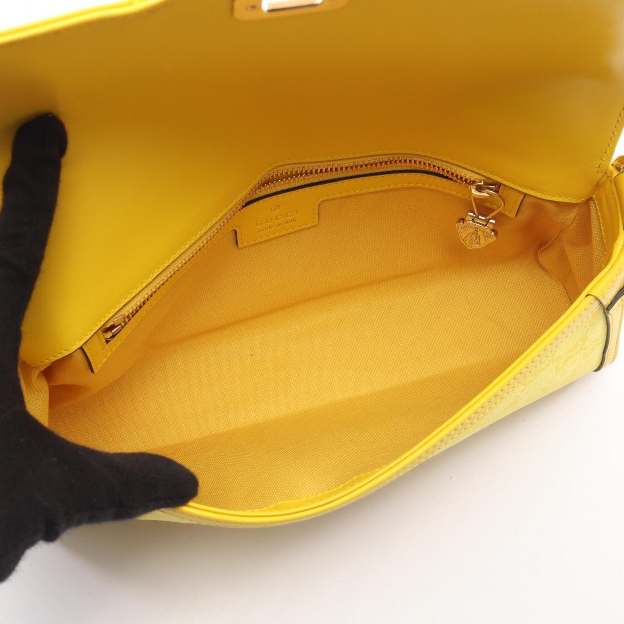 Gucci Yellow Canvas Leather Handbag Shoulder Bag (Pre-Owned)