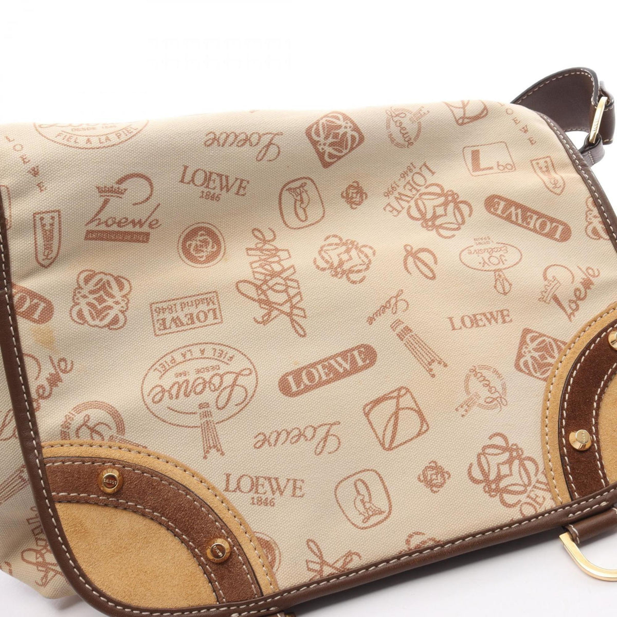 Loewe Brown Ivory Canvas Suede Leather Shoulder Bag (Pre-Owned)
