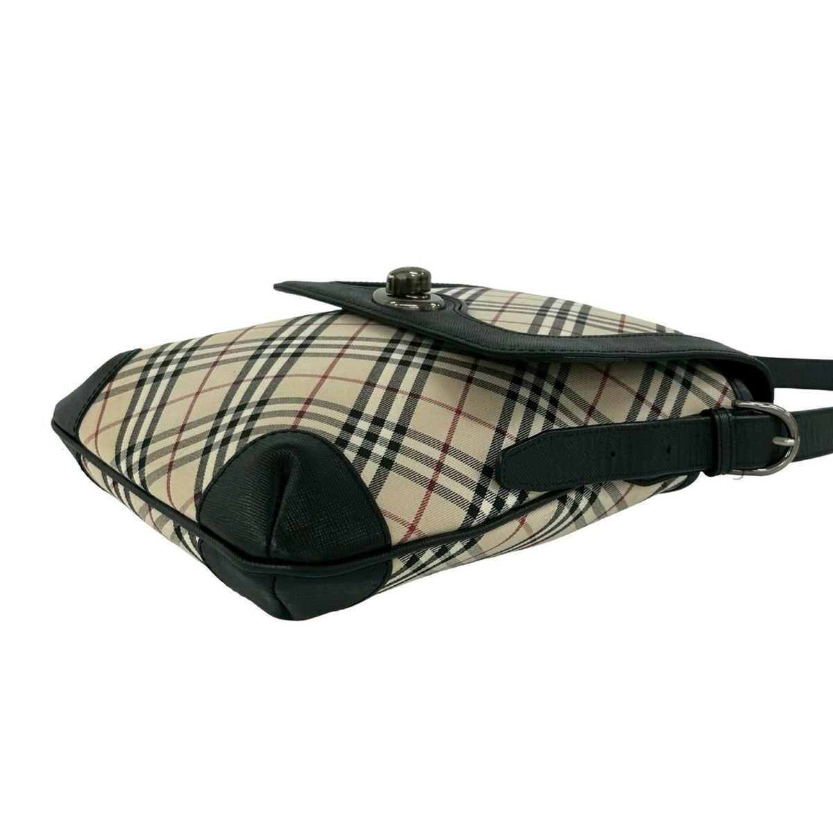 Burberry Beige Black Canvas Leather Shoulder Bag (Pre-Owned)