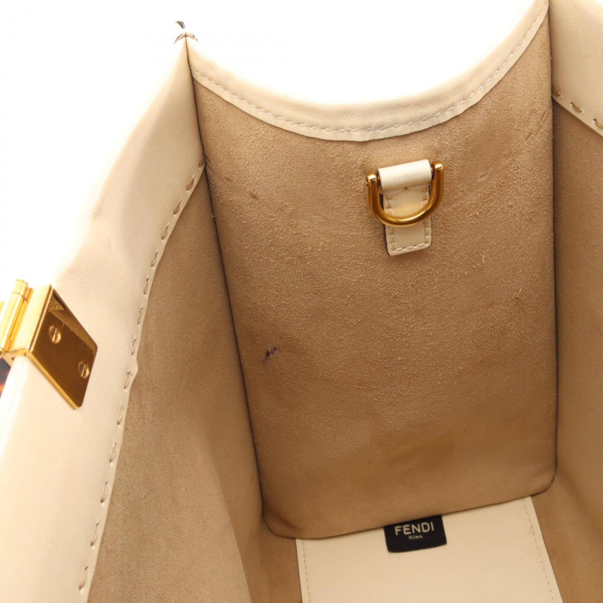 Fendi Gray Ivory Leather Handbag Tote Bag (Pre-Owned)