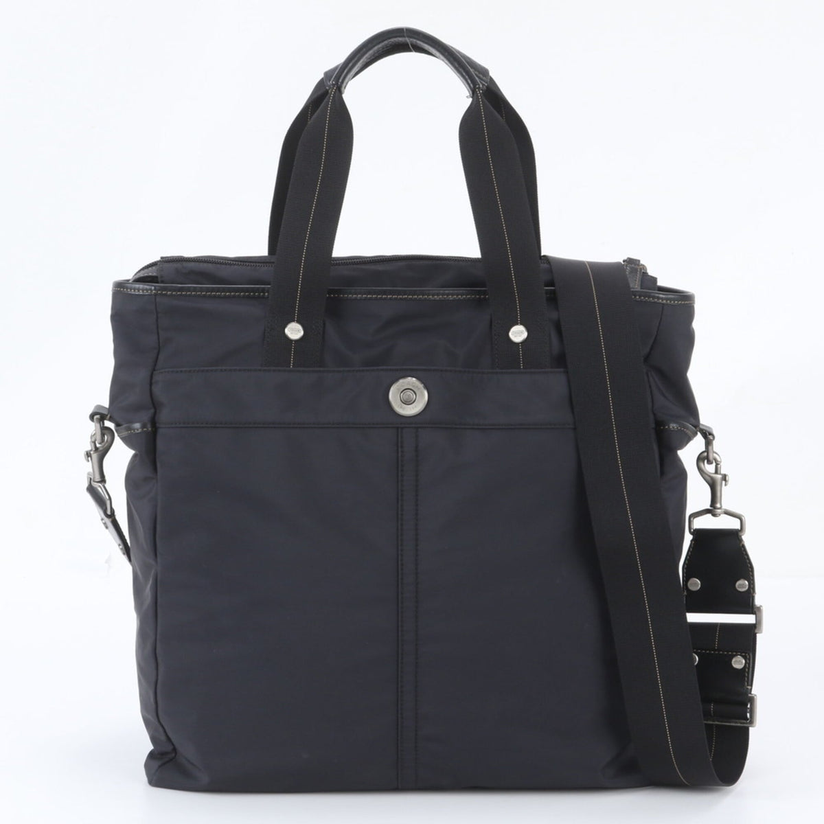 Coach Black Leather Nylon Messenger Bag Shoulder Bag Tote Bag (Pre-Owned)