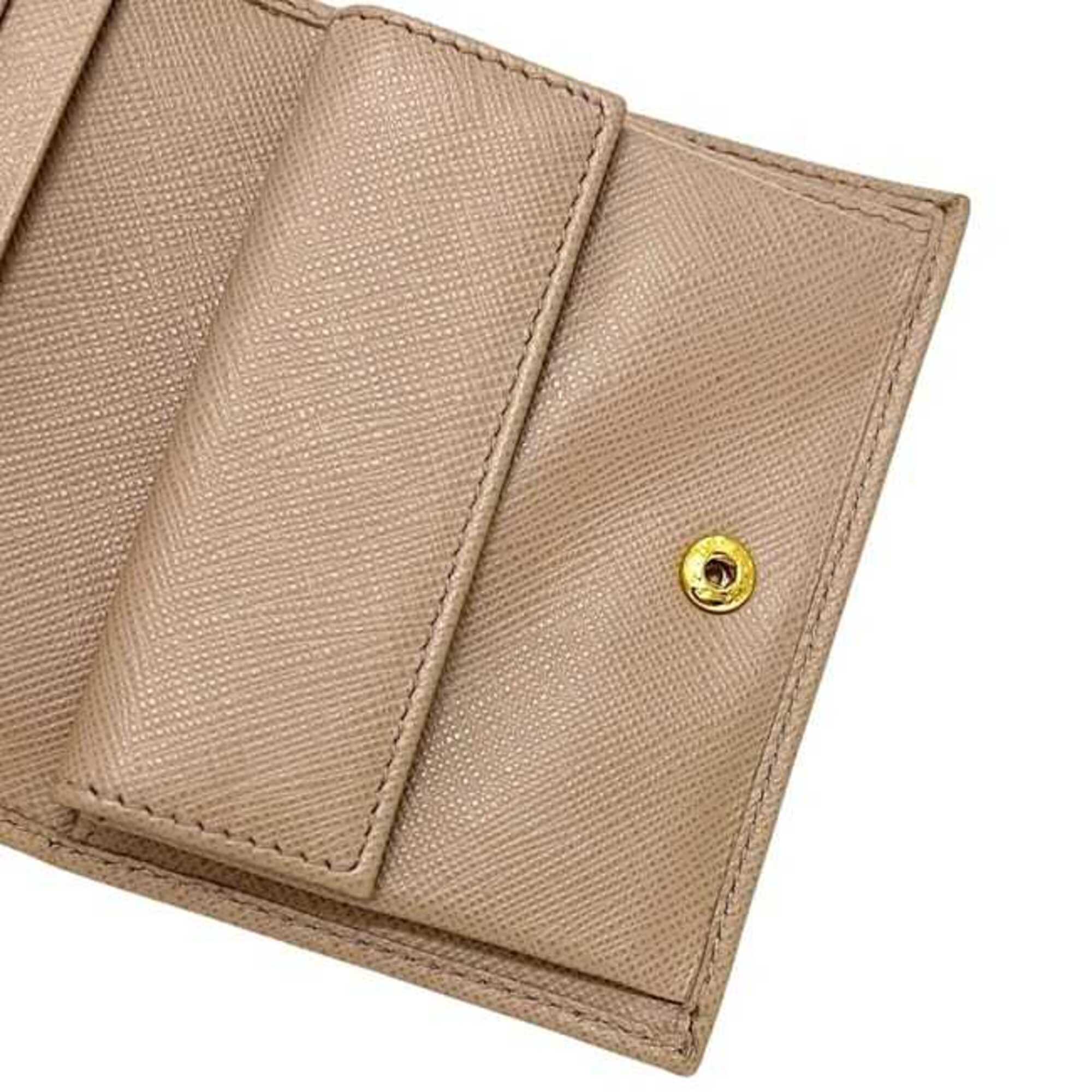 Prada Saffiano Beige Leather Wallet (Bi-Fold) (Pre-Owned)