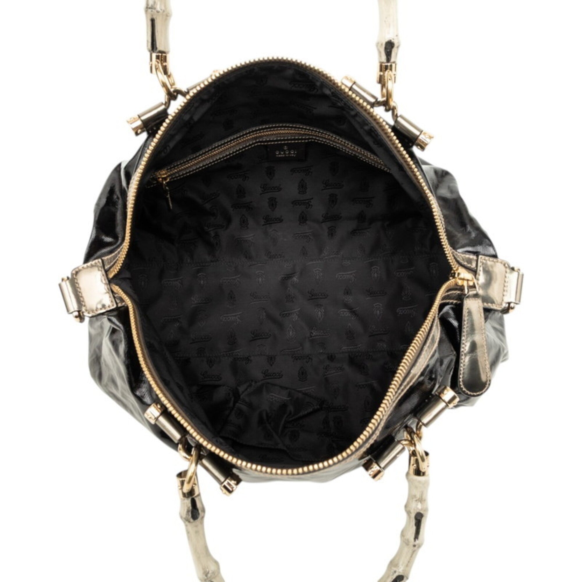 Gucci Bamboo Black Patent Leather Coated Canvas Handbag Shoulder Bag (Pre-Owned)