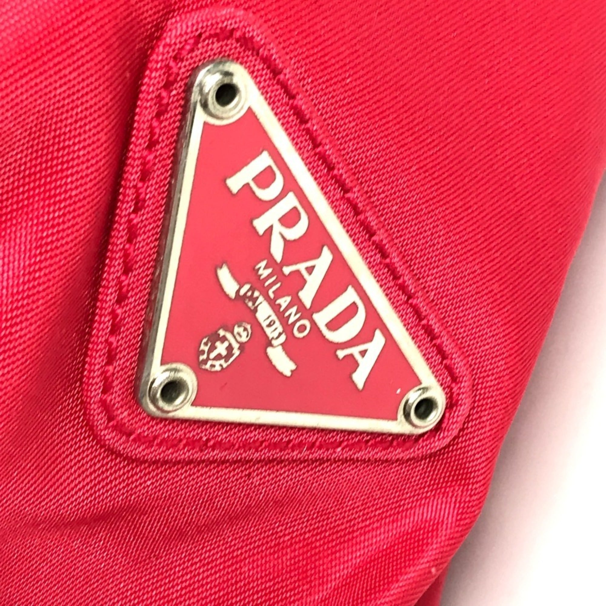 Prada Red Color Nylon Handbag Shoulder Bag (Pre-Owned)