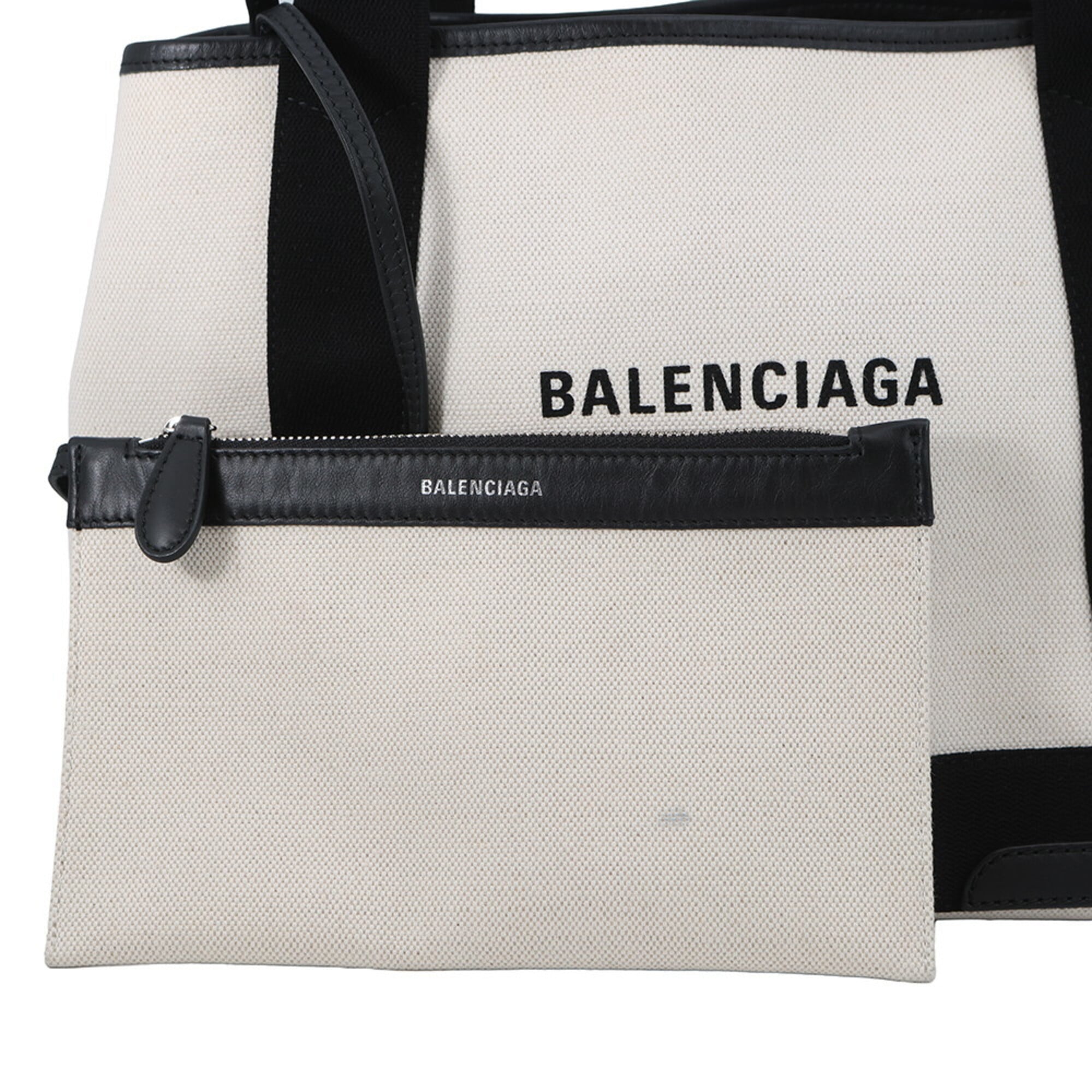 Balenciaga Black White Canvas Leather Handbag Tote Bag (Pre-Owned)