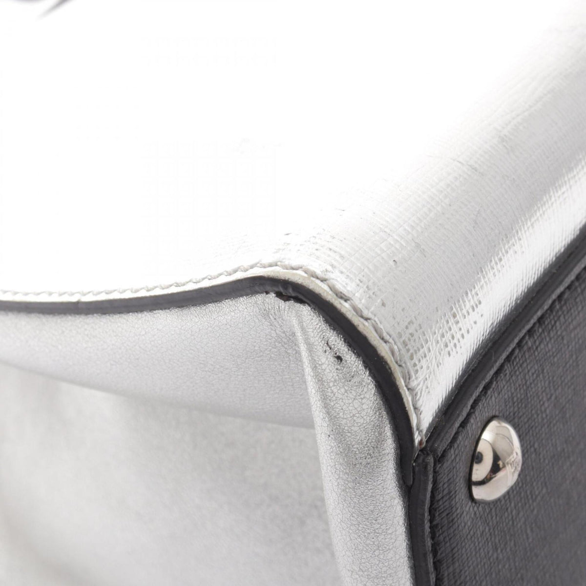 Fendi Black Silver Leather Handbag Tote Bag (Pre-Owned)