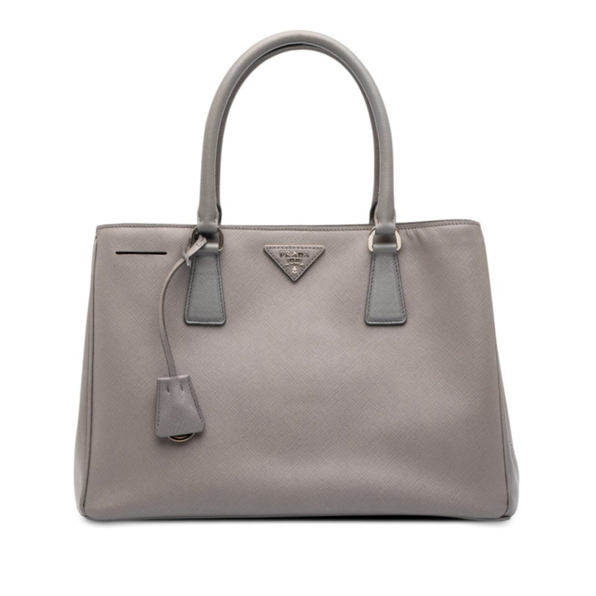 Prada Gray Saffiano Triangle Leather Handbag (Pre-Owned)