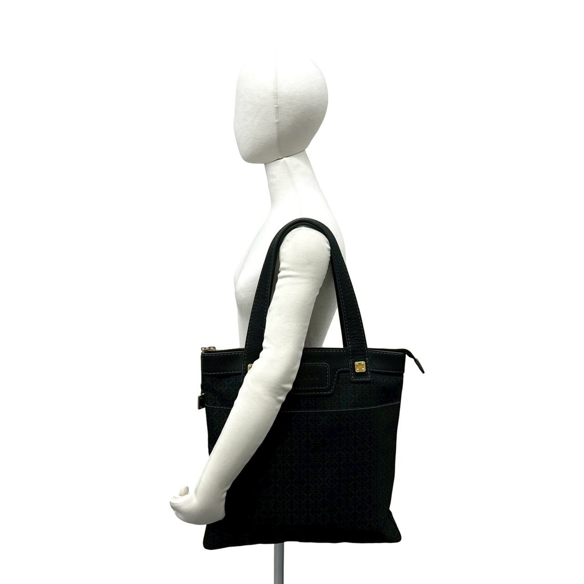 Loewe Black Canvas Leather Handbag Tote Bag (Pre-Owned)