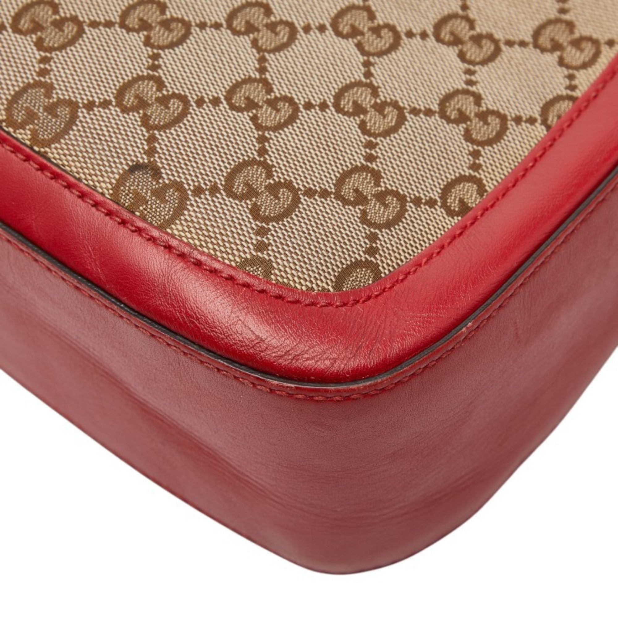 Gucci Beige Red Color Canvas Leather Shoulder Bag (Pre-Owned)