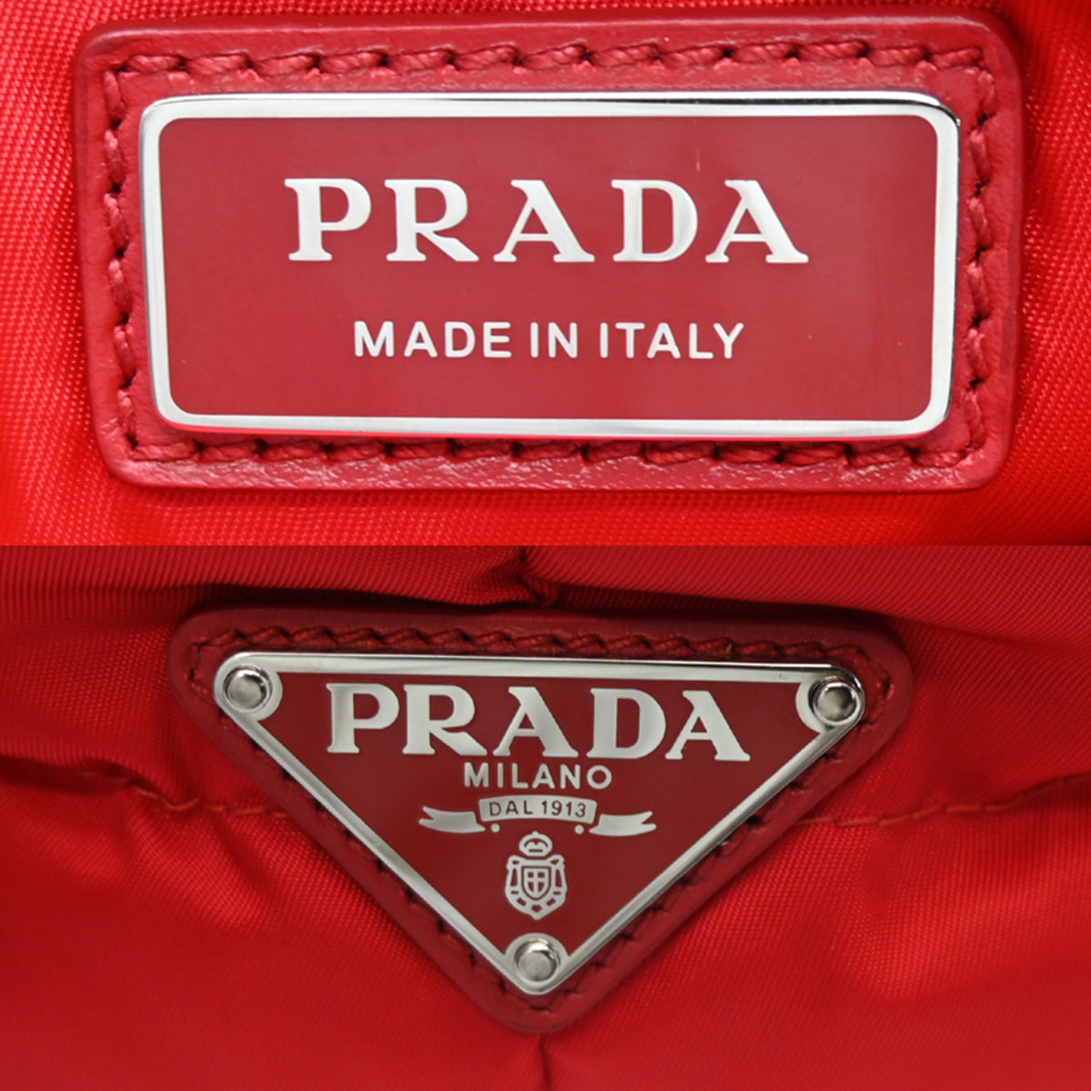 Prada Red Color Nylon Tote Bag (Pre-Owned)