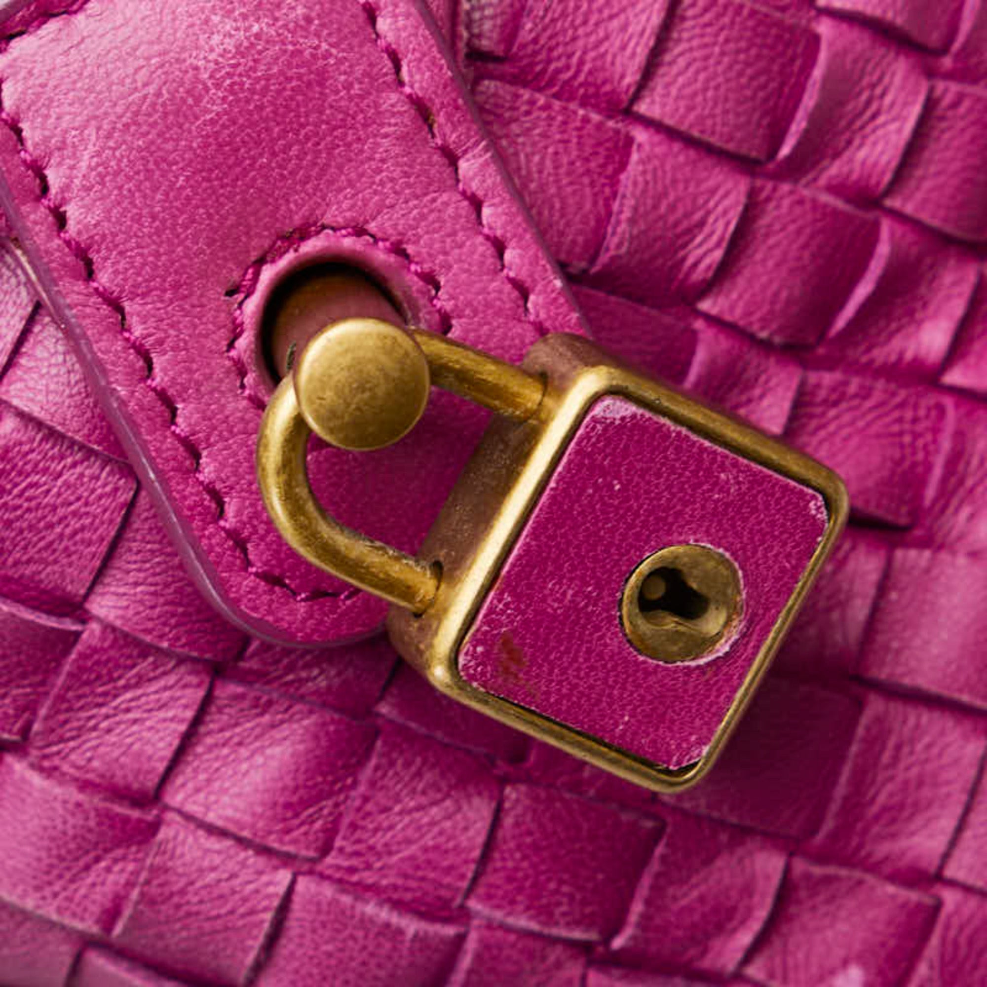 Bottega Veneta Intrecciato Purple Leather Boston Bag Handbag (Pre-Owned)