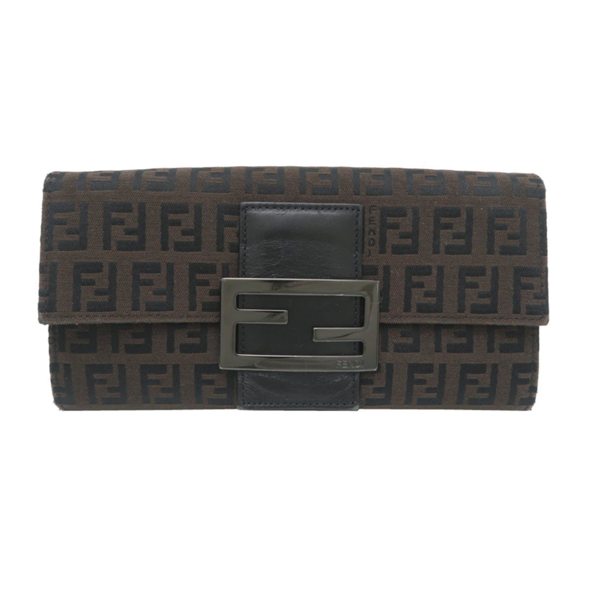 Fendi Brown Canvas Leather Long Wallet (Bi-Fold) (Pre-Owned)
