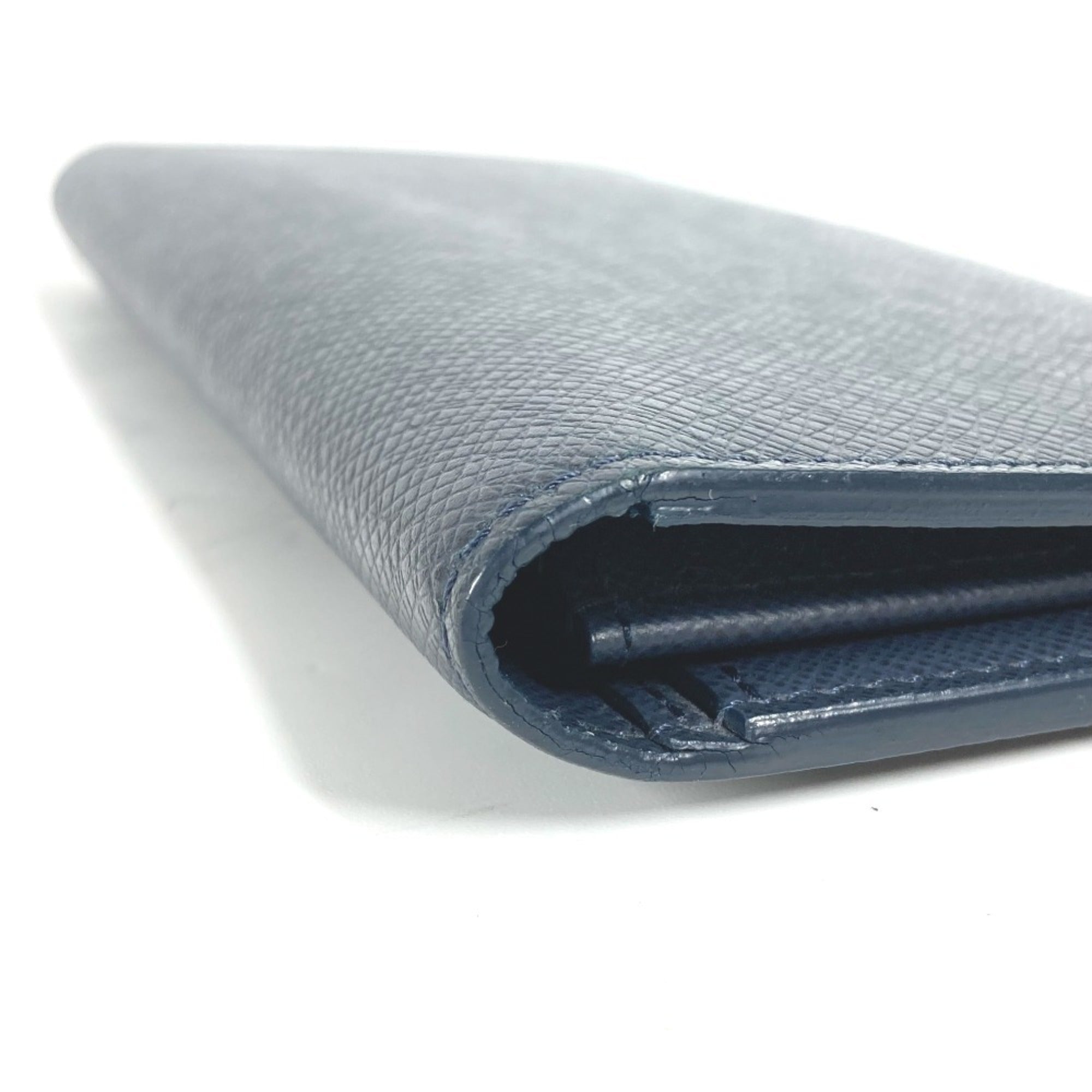 Louis Vuitton Navy Blue Taiga Leather Long Wallet (Bi-Fold) (Pre-Owned)