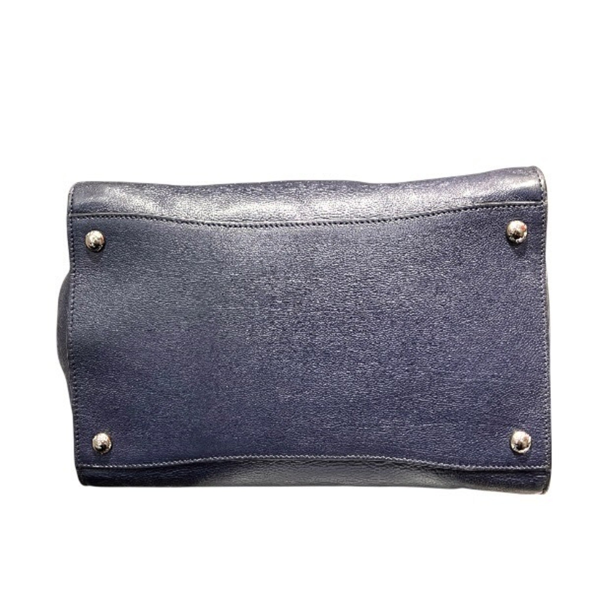 Prada Navy Leather Handbag Tote Bag (Pre-Owned)
