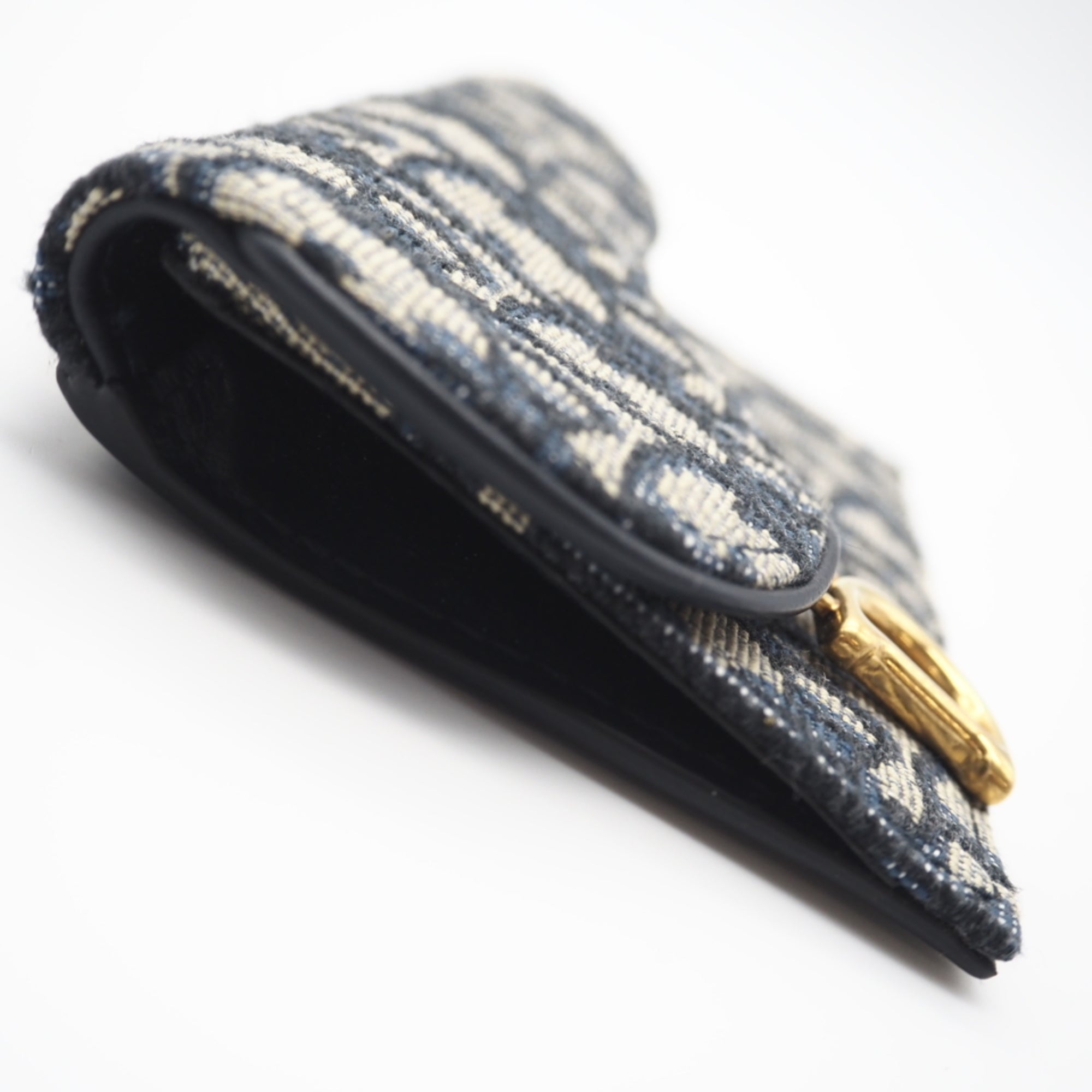 Christian Dior Beige Navy Canvas Leather Card Wallet (Pre-Owned)