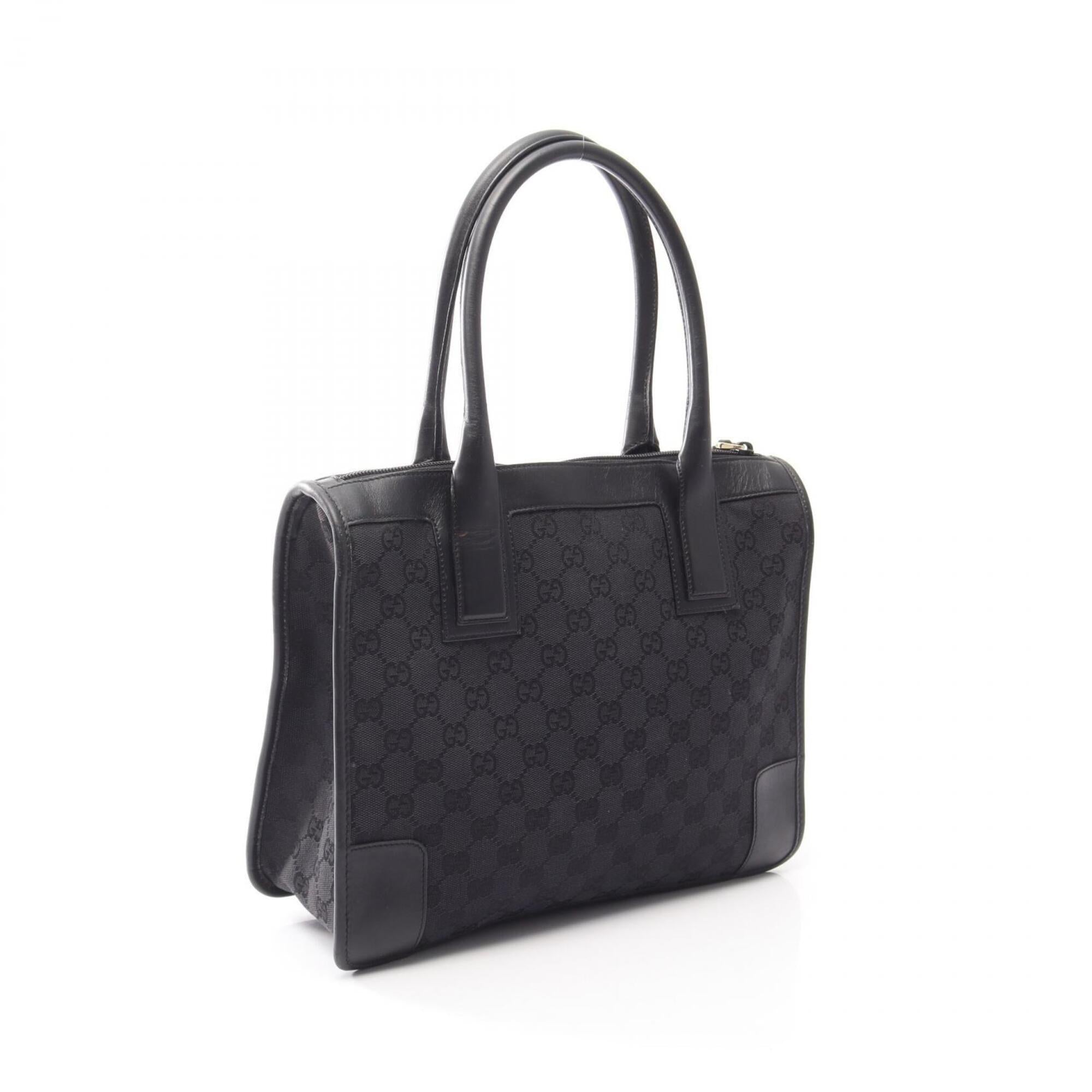 Gucci Black Canvas Leather Handbag Tote Bag (Pre-Owned)