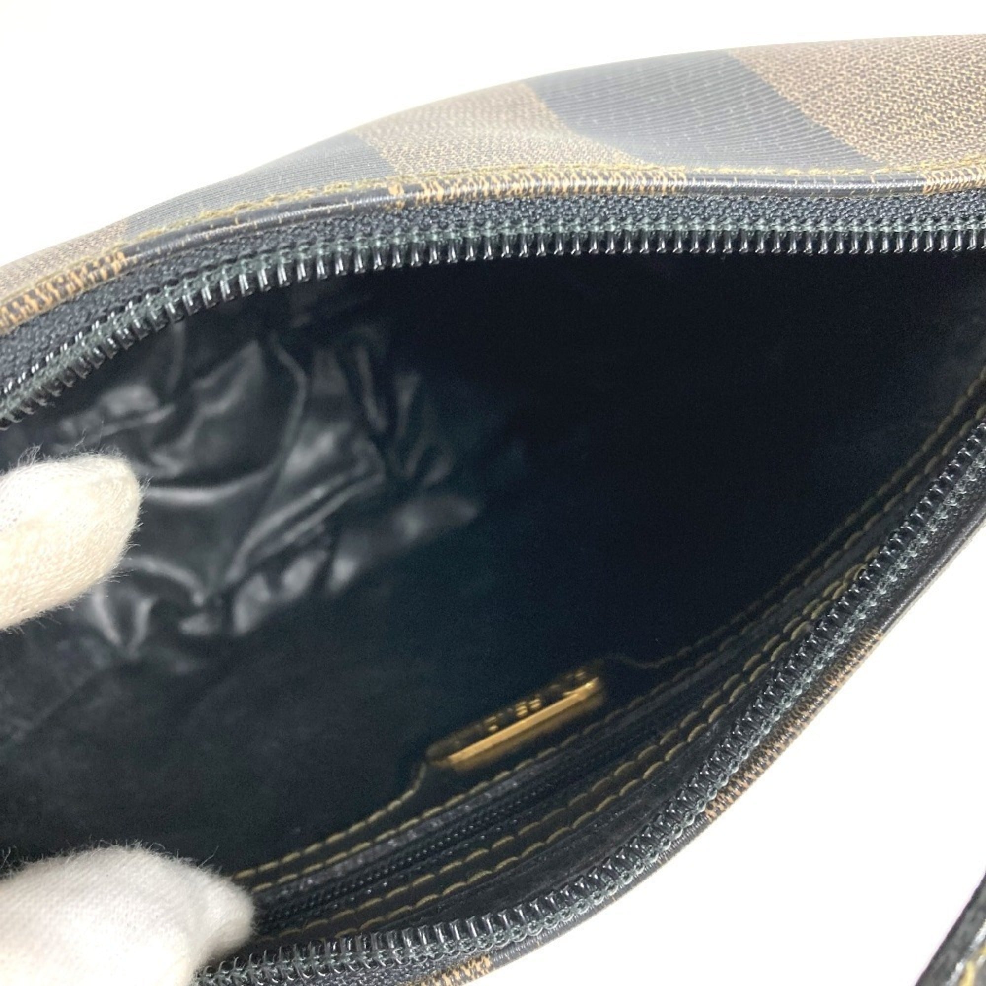Fendi Black Khaki Pvc Leather Pochette Shoulder Bag (Pre-Owned)