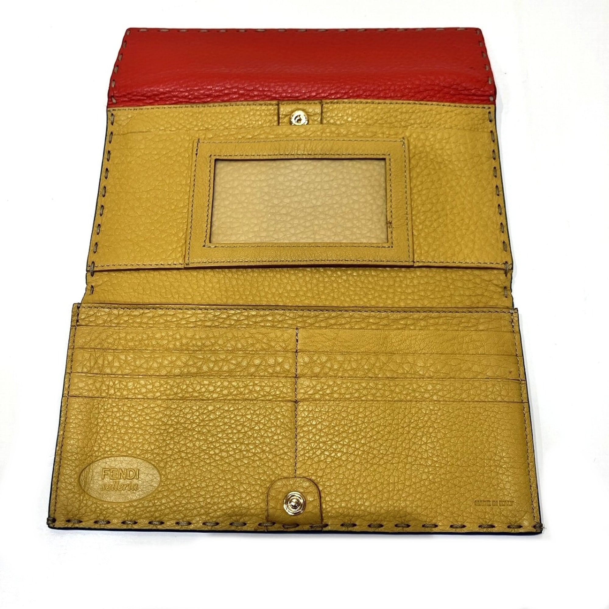 Fendi Blue Red Color Yellow Leather Long Wallet (Bi-Fold) (Pre-Owned)
