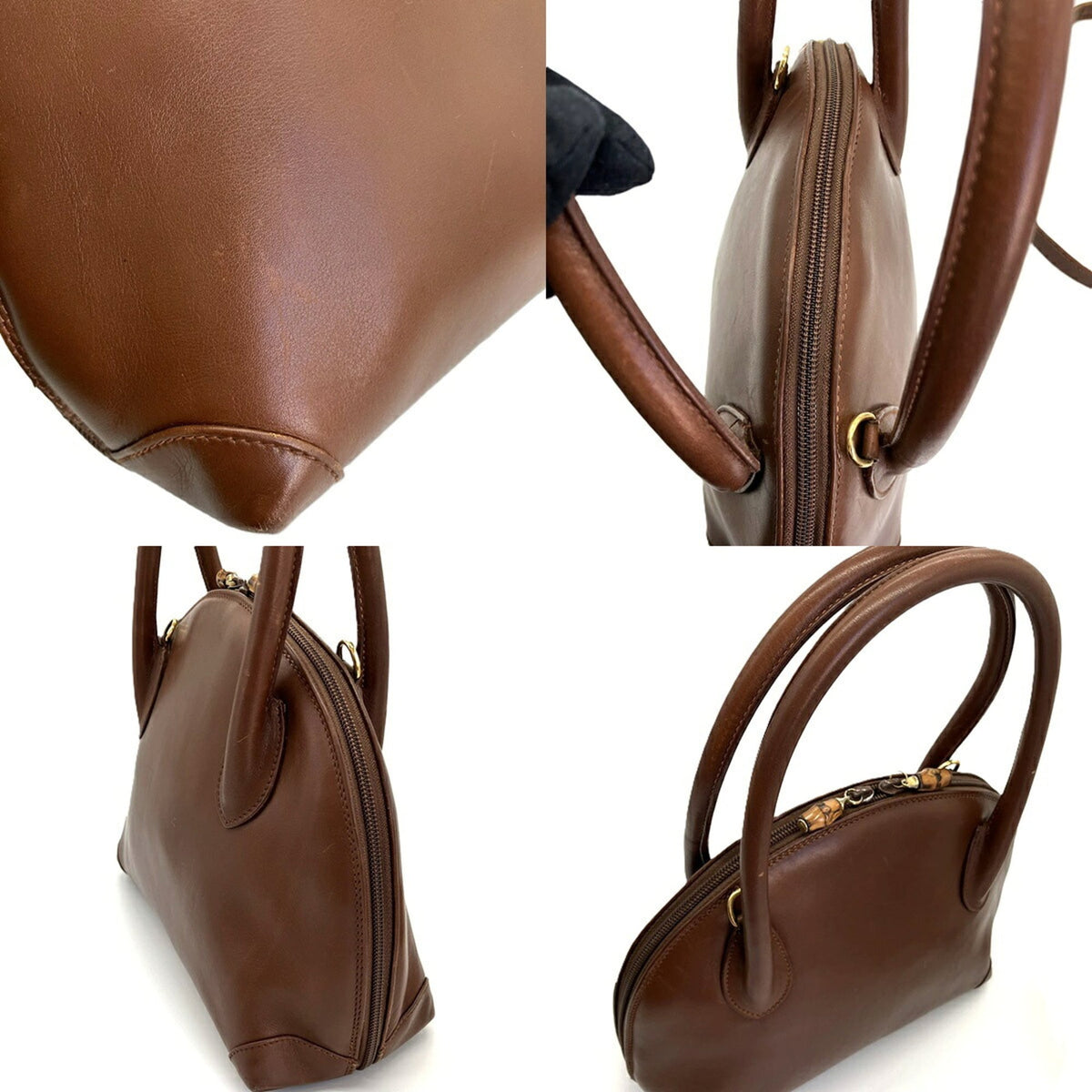 Gucci Brown Bamboo Leather Handbag Shoulder Bag (Pre-Owned)