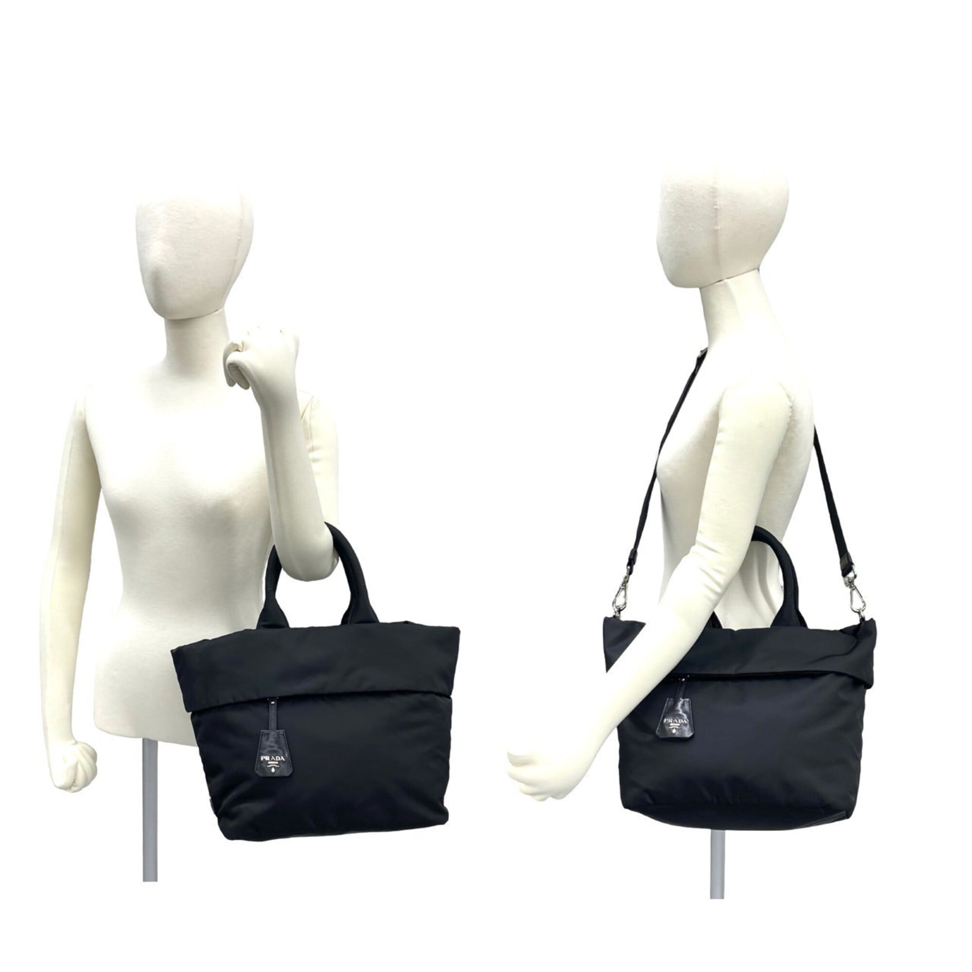 Prada Black Nylon Leather Handbag Shoulder Bag (Pre-Owned)