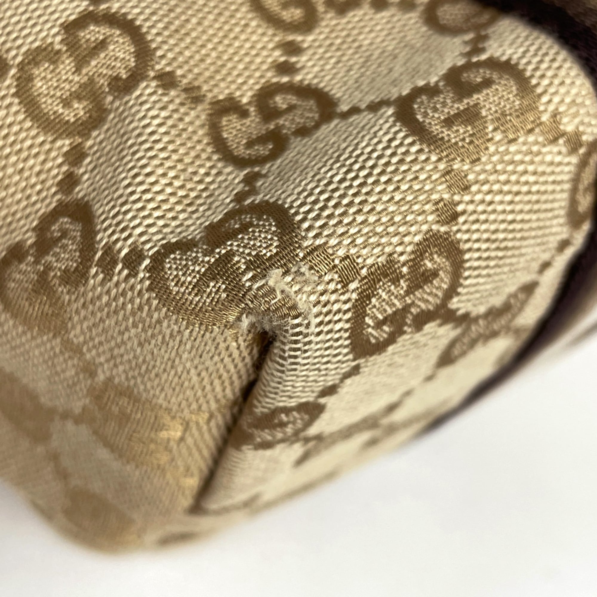 Gucci Beige Gold Gg Canvas Leather Shoulder Bag Tote Bag (Pre-Owned)