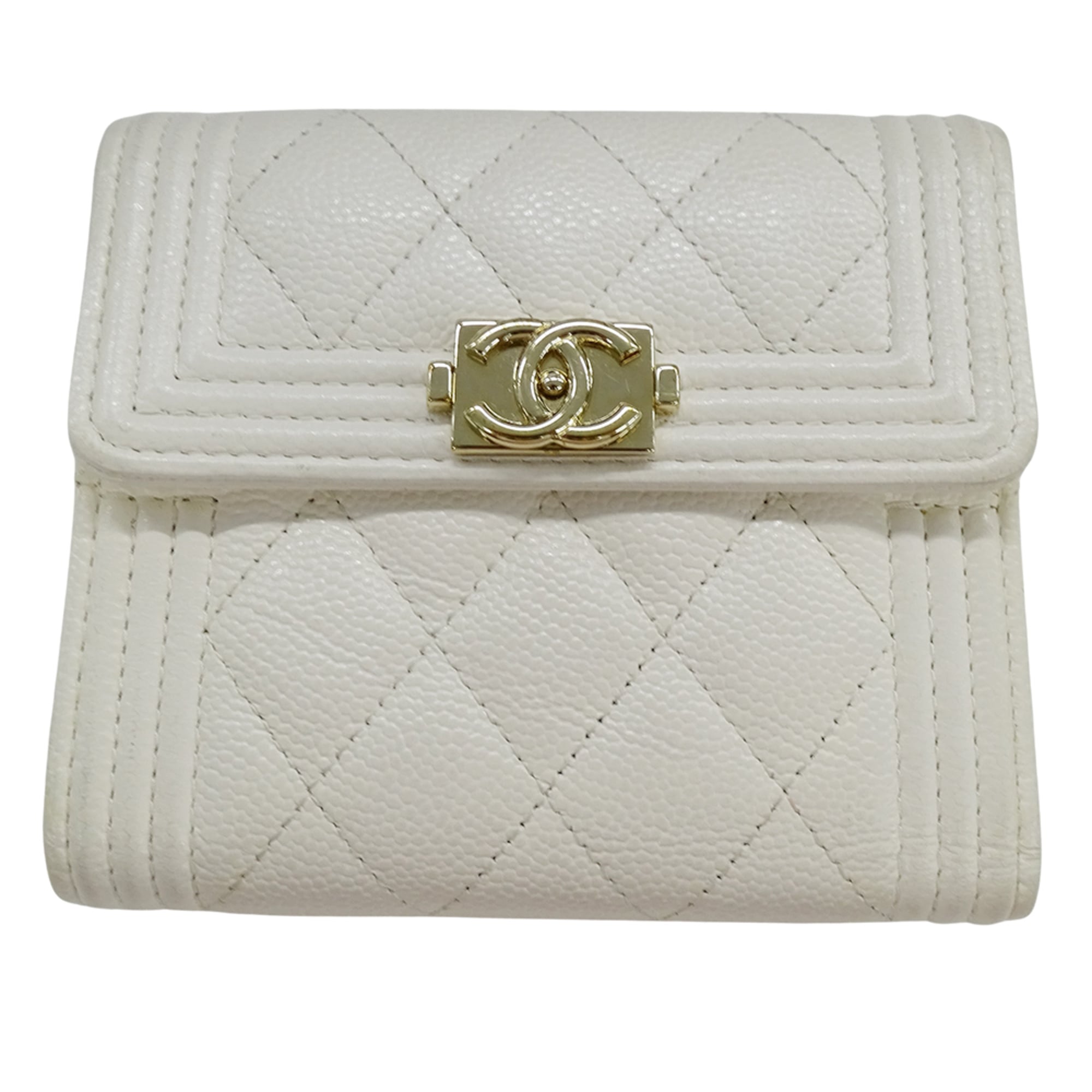 Chanel White Grained Calfskin Wallet (Tri-Fold) (Pre-Owned)