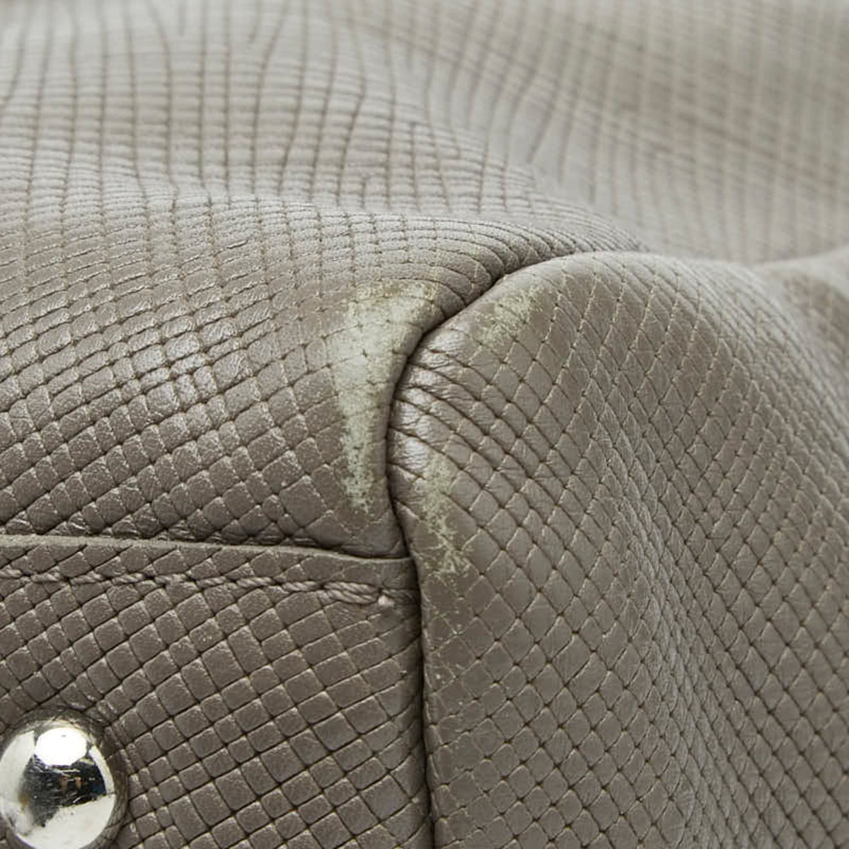 Longchamp Gray Beige Leather Handbag Shoulder Bag (Pre-Owned)