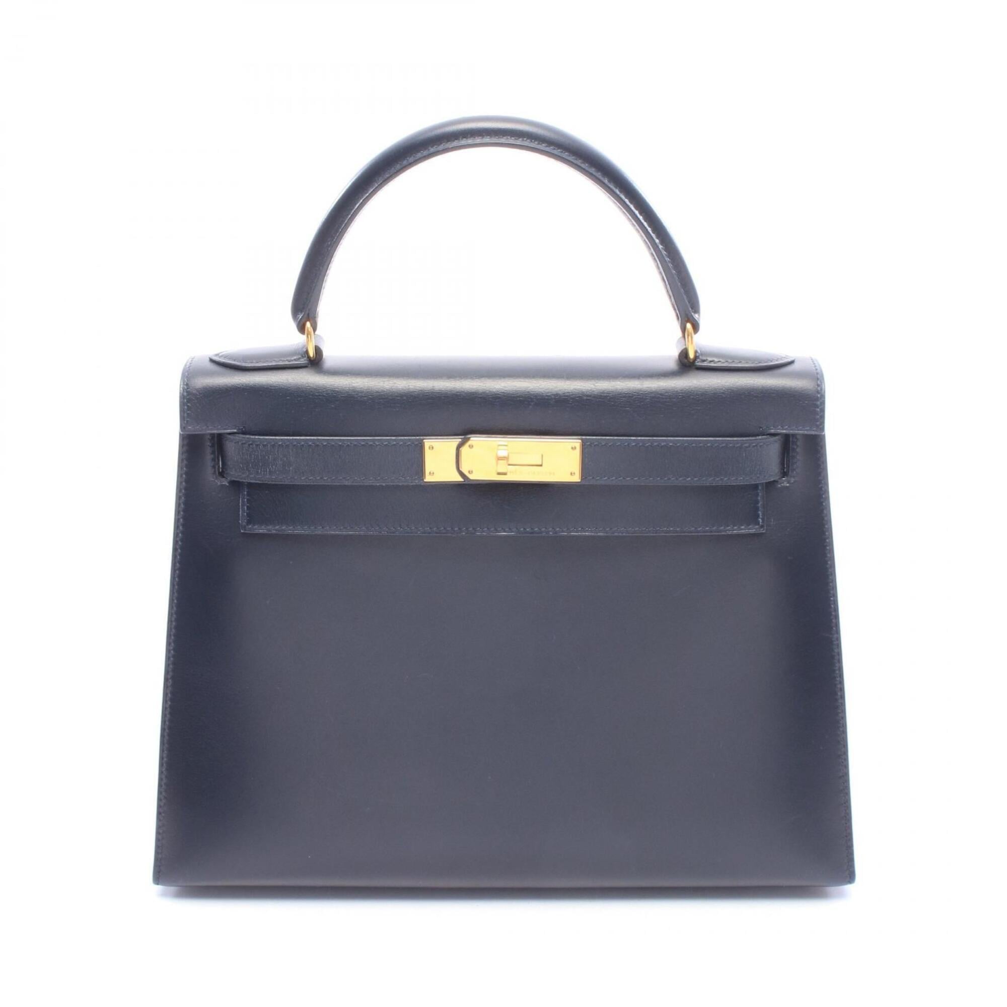 Hermes Blue Indigo Navy Box Calf Leather Handbag (Pre-Owned)