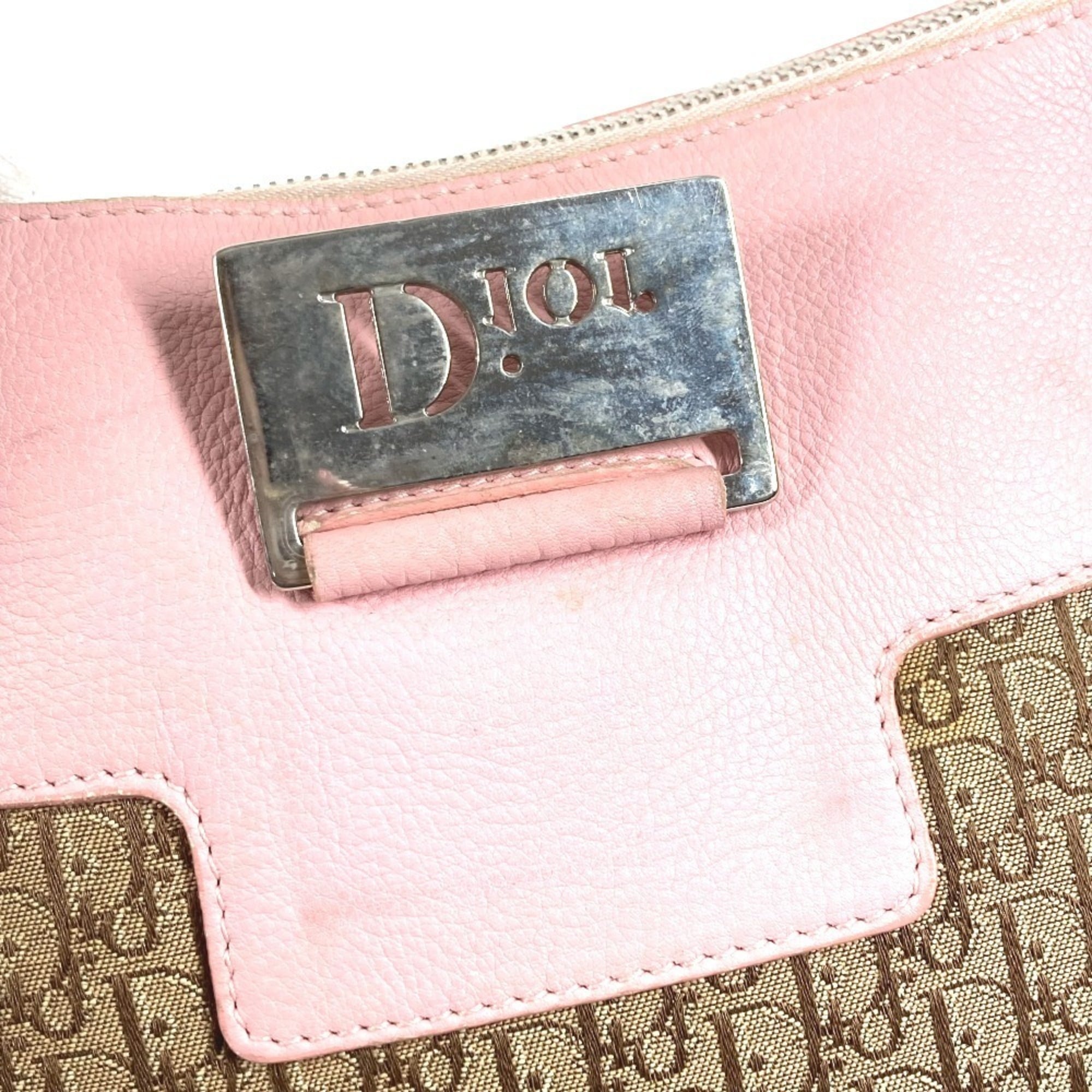 Christian Dior Trotter Beige Pink Leather Canvas Shoulder Bag (Pre-Owned)