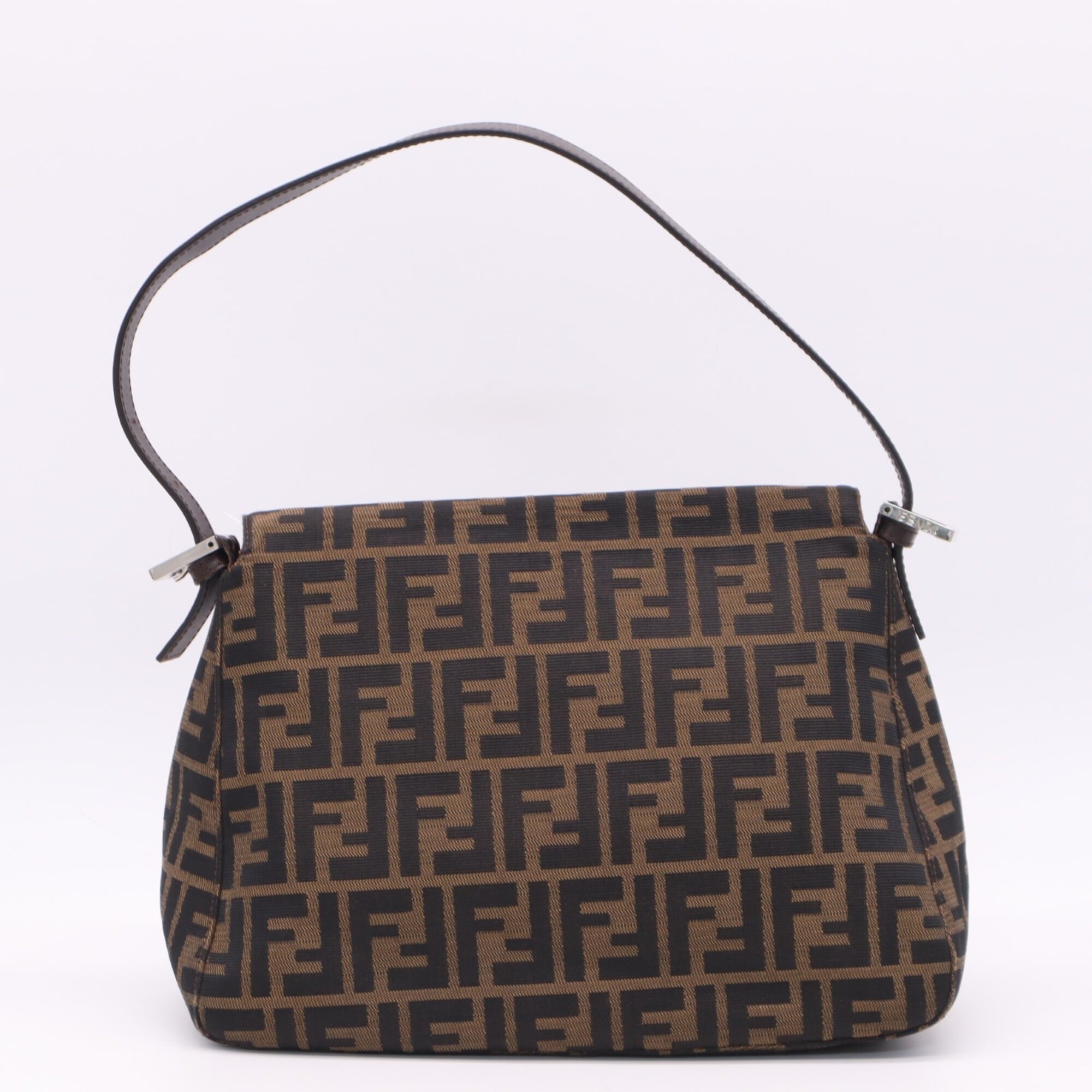 Fendi Zucca Beige Brown Zucca Leather Shoulder Bag (Pre-Owned)