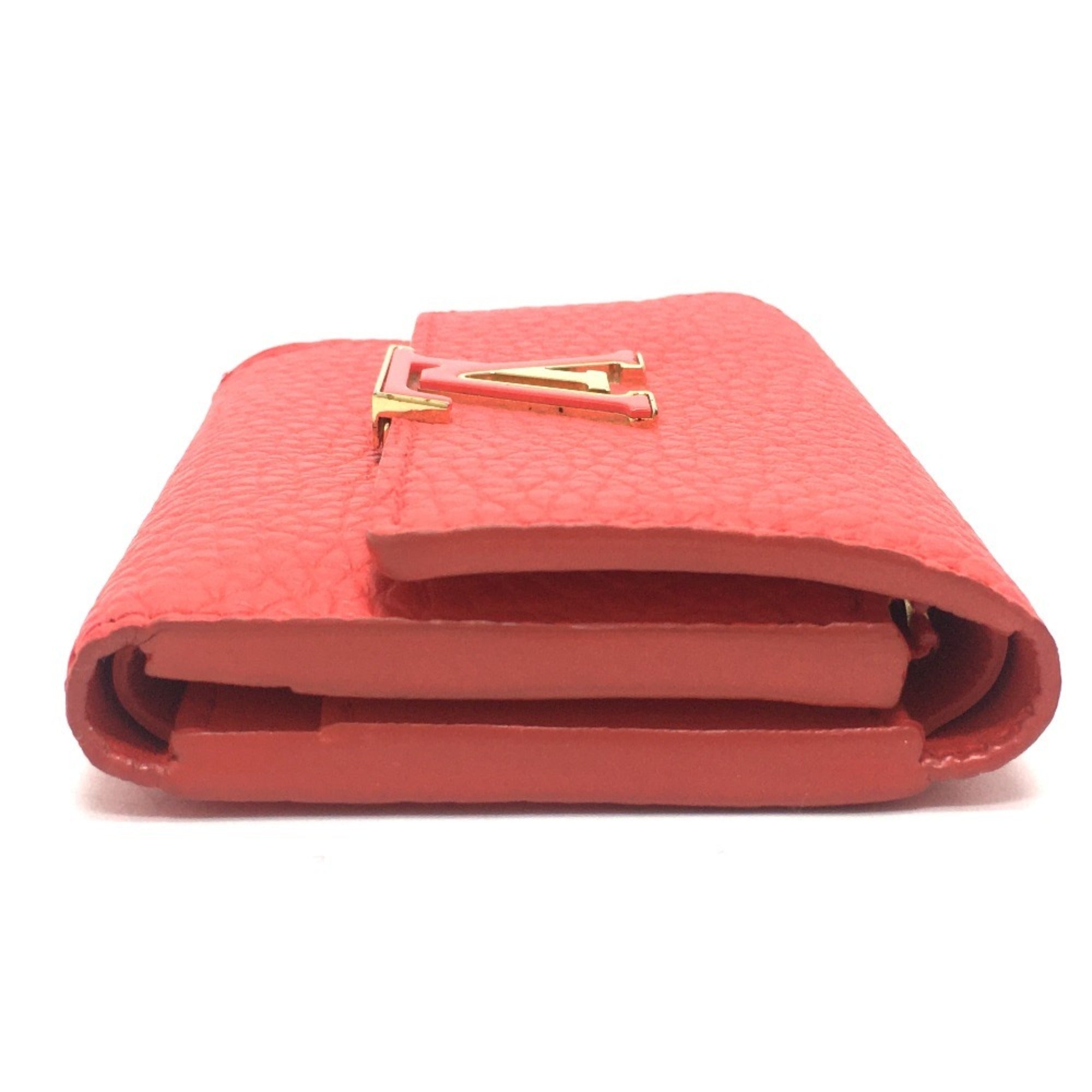 Louis Vuitton Red Color Leather Wallet (Tri-Fold) (Pre-Owned)