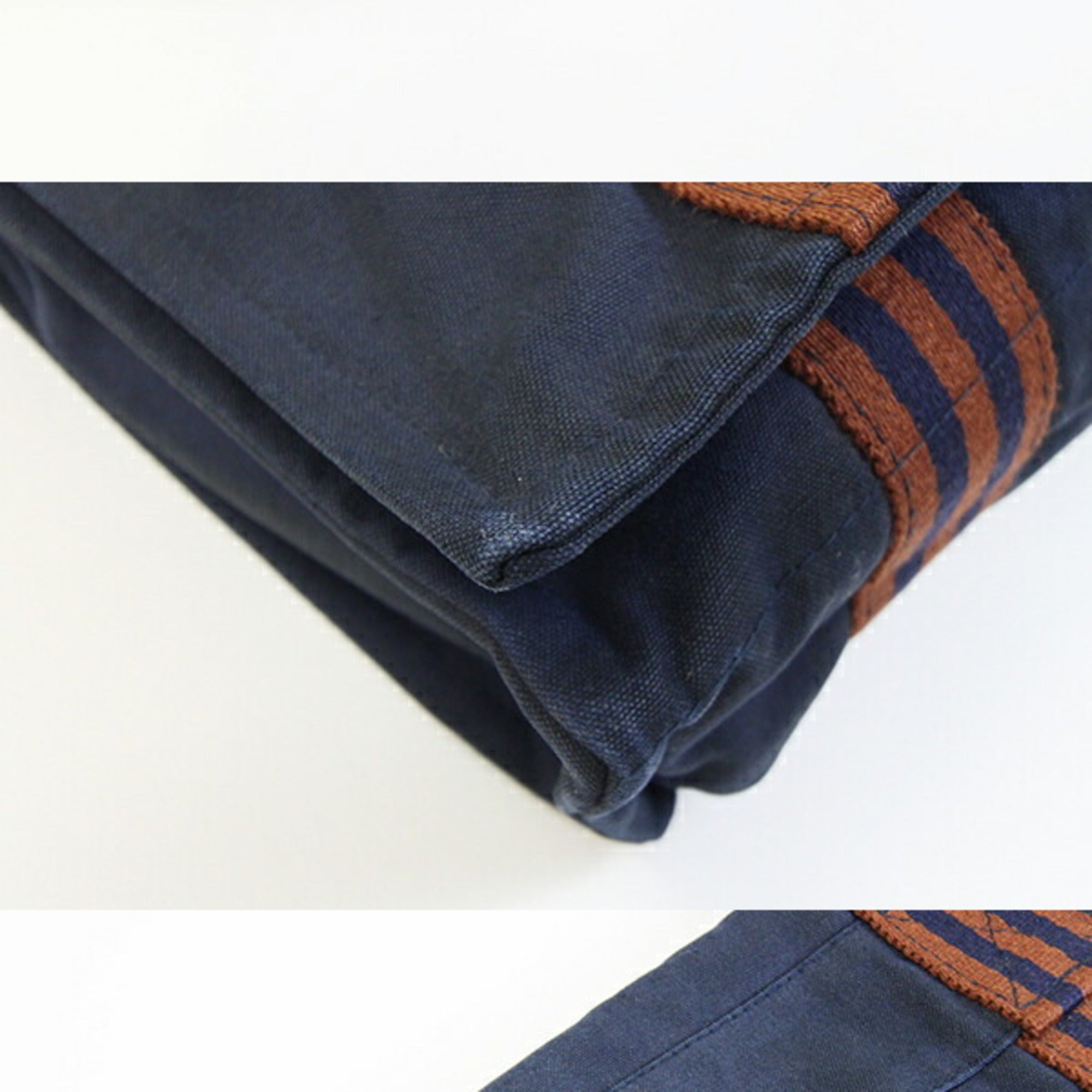 Hermes Navy Cotton Canvas Shoulder Bag (Pre-Owned)