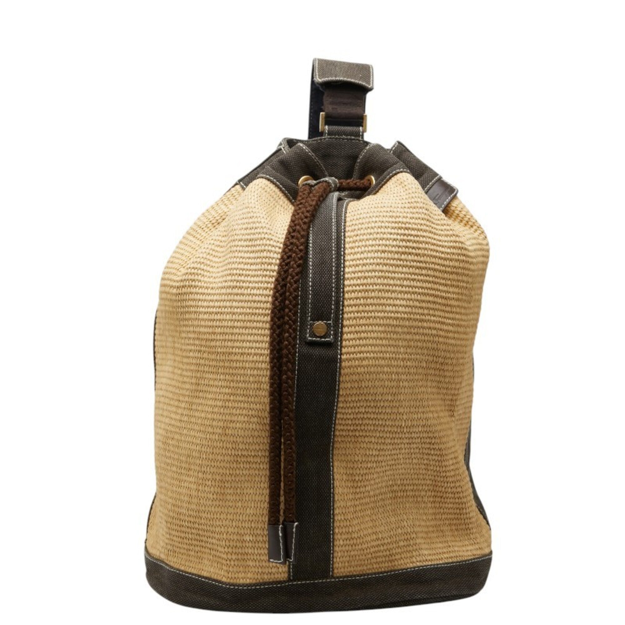 Salvatore Ferragamo Beige Brown Straw Canvas Shoulder Bag (Pre-Owned)