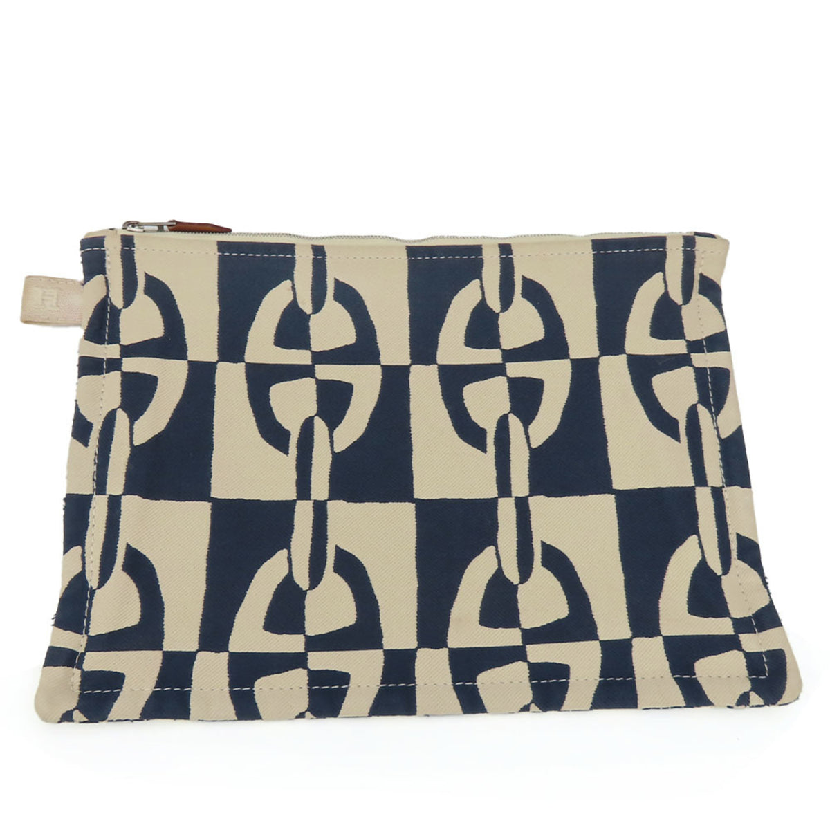 Hermes Ivory Navy Canvas Clutch Bag Pouch (Pre-Owned)