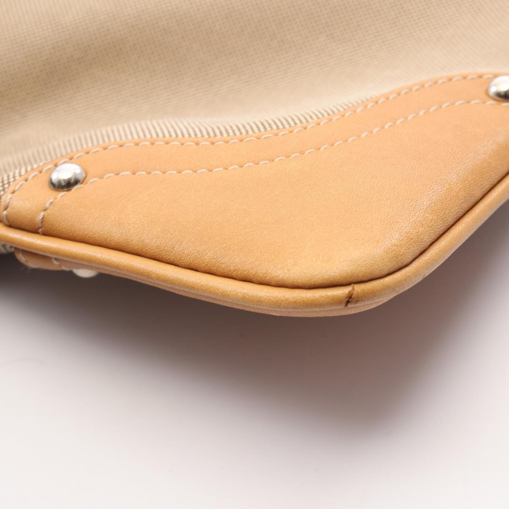 Prada Beige Brown Canvas Leather Handbag Shoulder Bag (Pre-Owned)