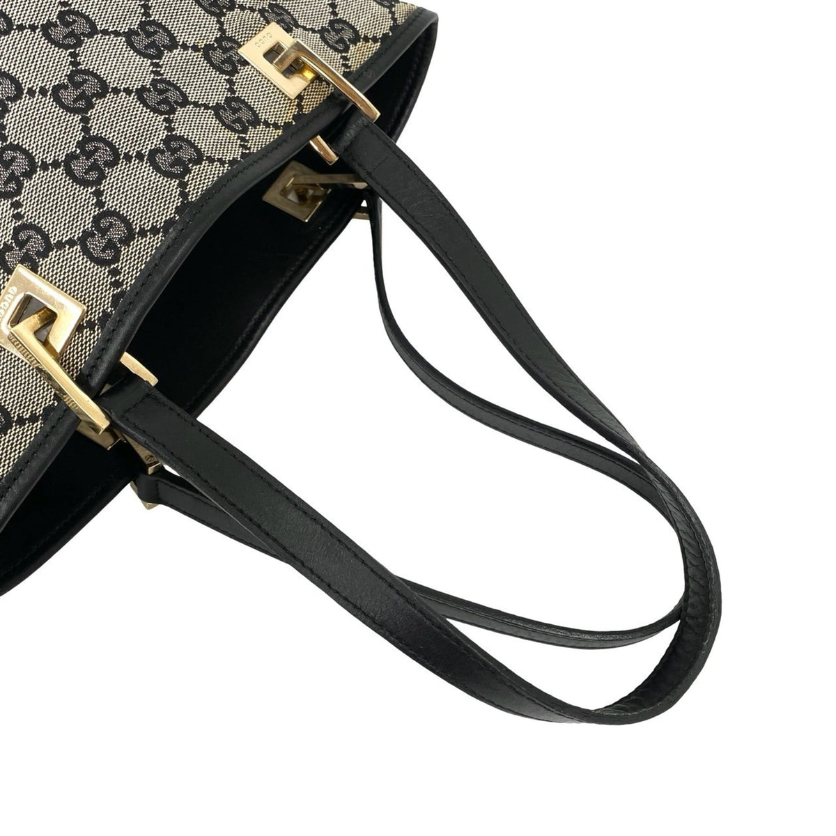 Gucci Black Canvas Leather Handbag Tote Bag (Pre-Owned)