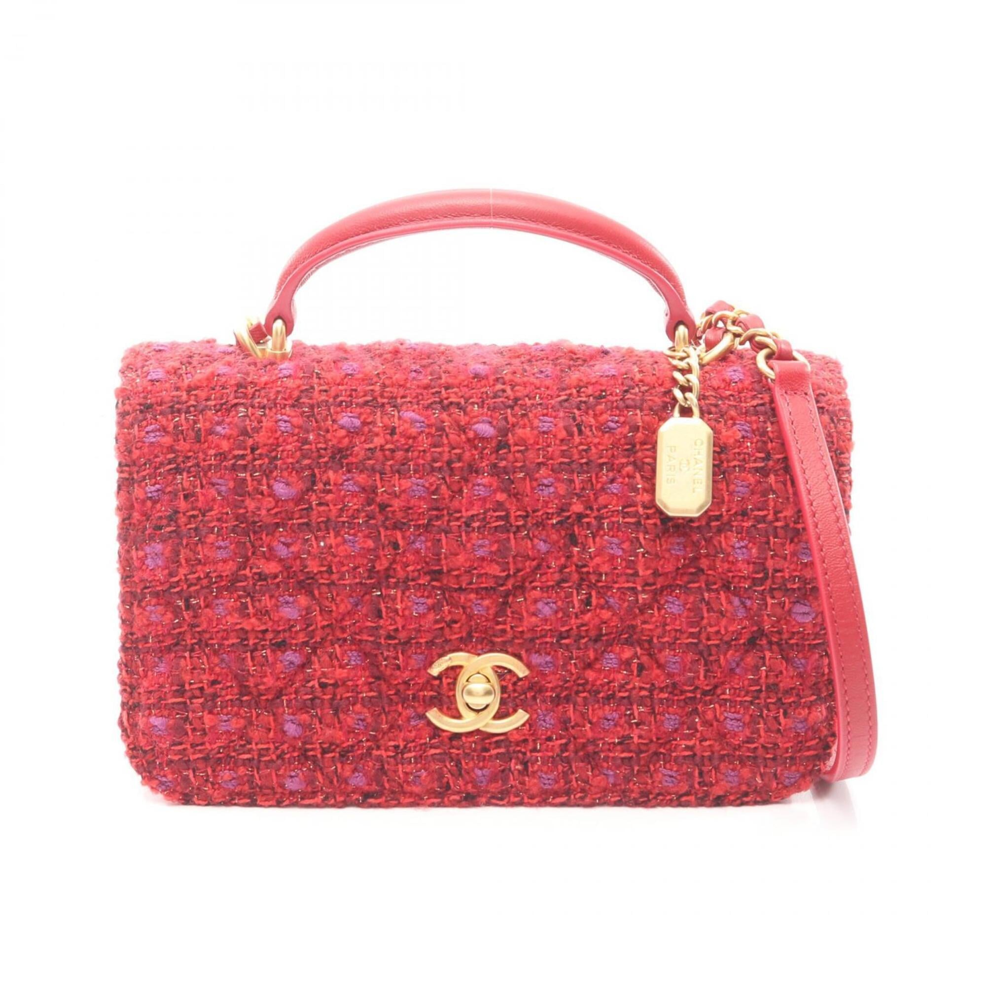 Chanel Red Color Fabric Handbag Shoulder Bag (Pre-Owned)