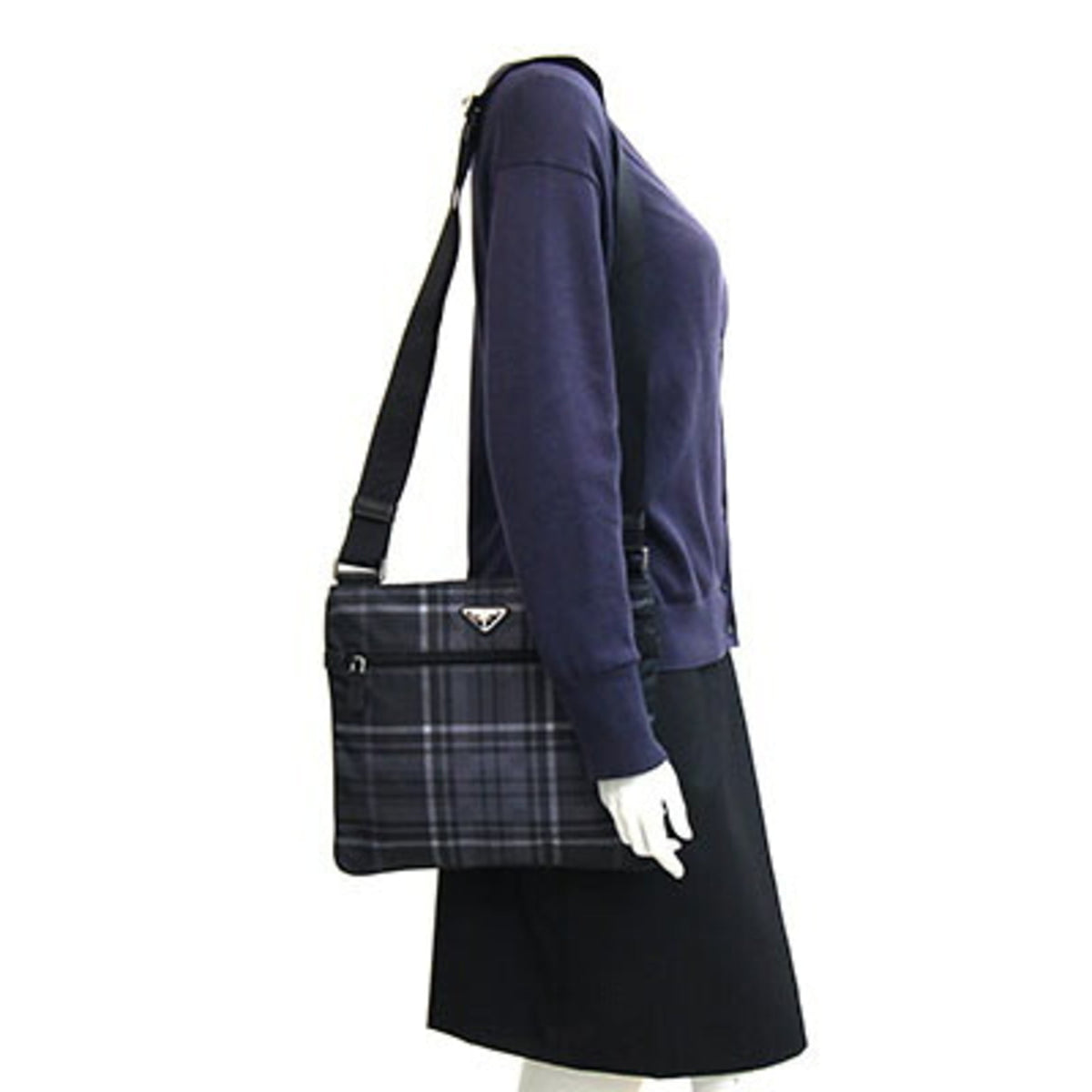 Prada Black Gray Nylon Leather Shoulder Bag (Pre-Owned)