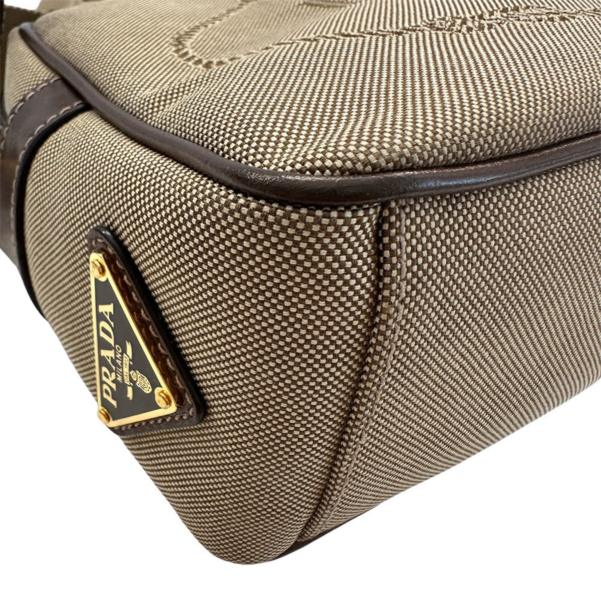 Prada Beige Brown Nylon Canvas Handbag Shoulder Bag (Pre-Owned)